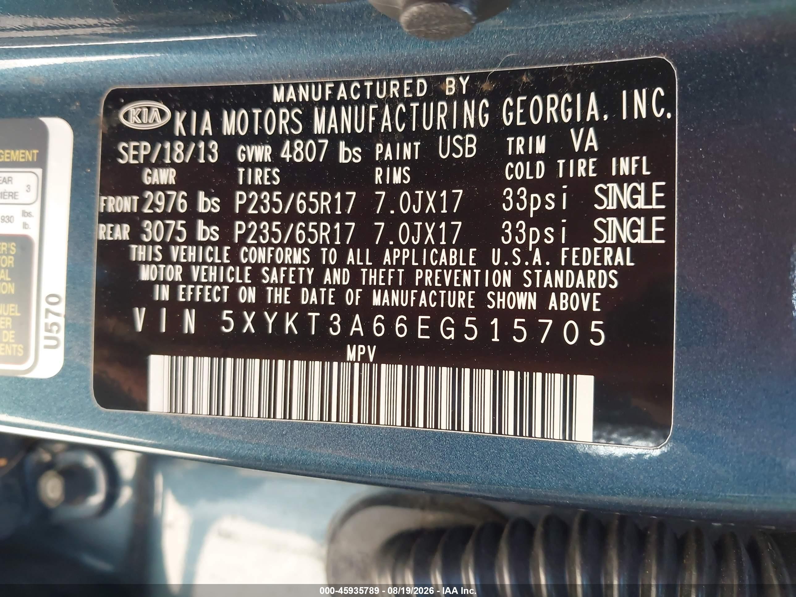 2014 Kia Sorento Lx Blue vin: 5XYKT3A66EG515705