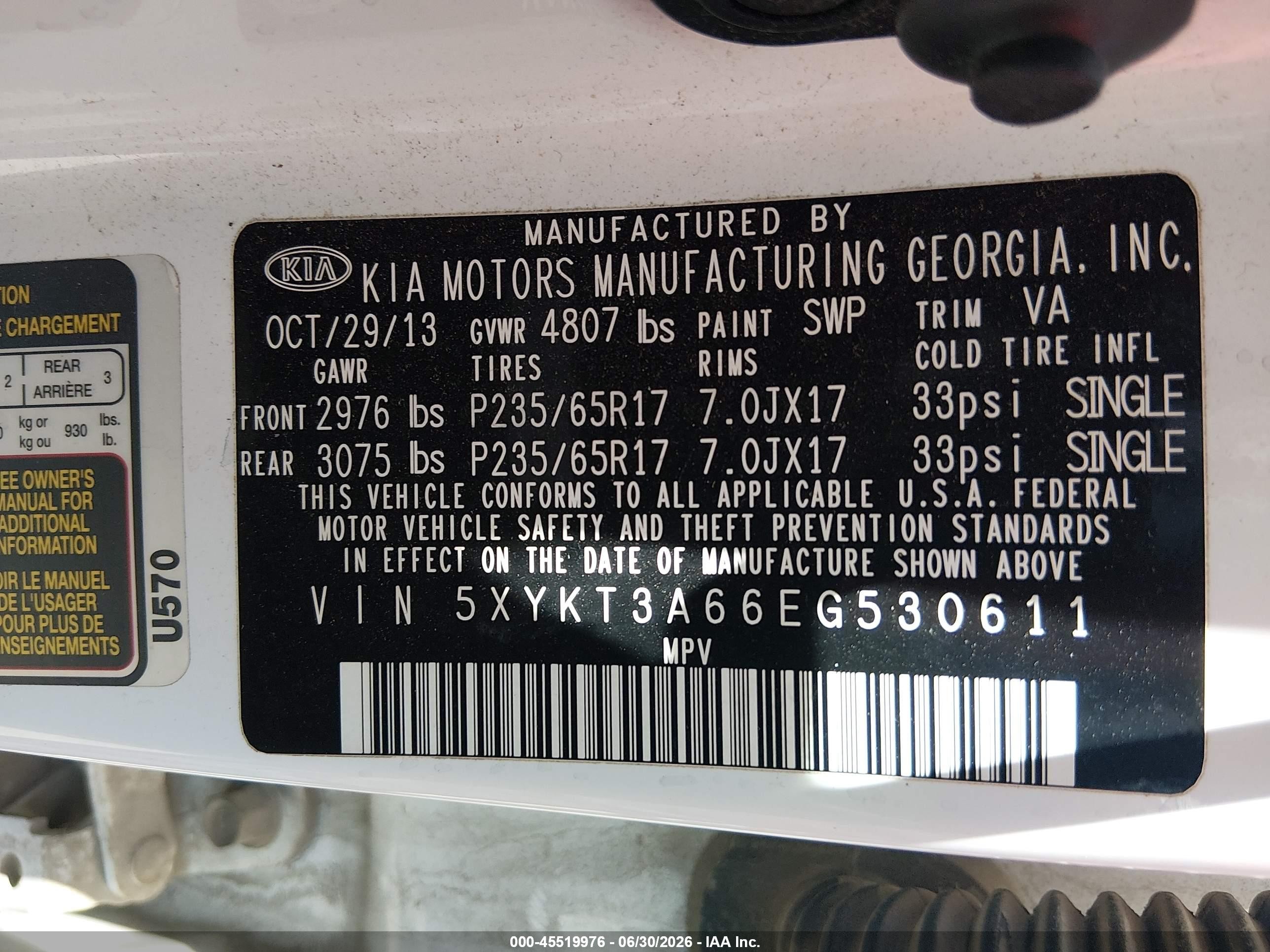 2014 Kia Sorento Lx White vin: 5XYKT3A66EG530611