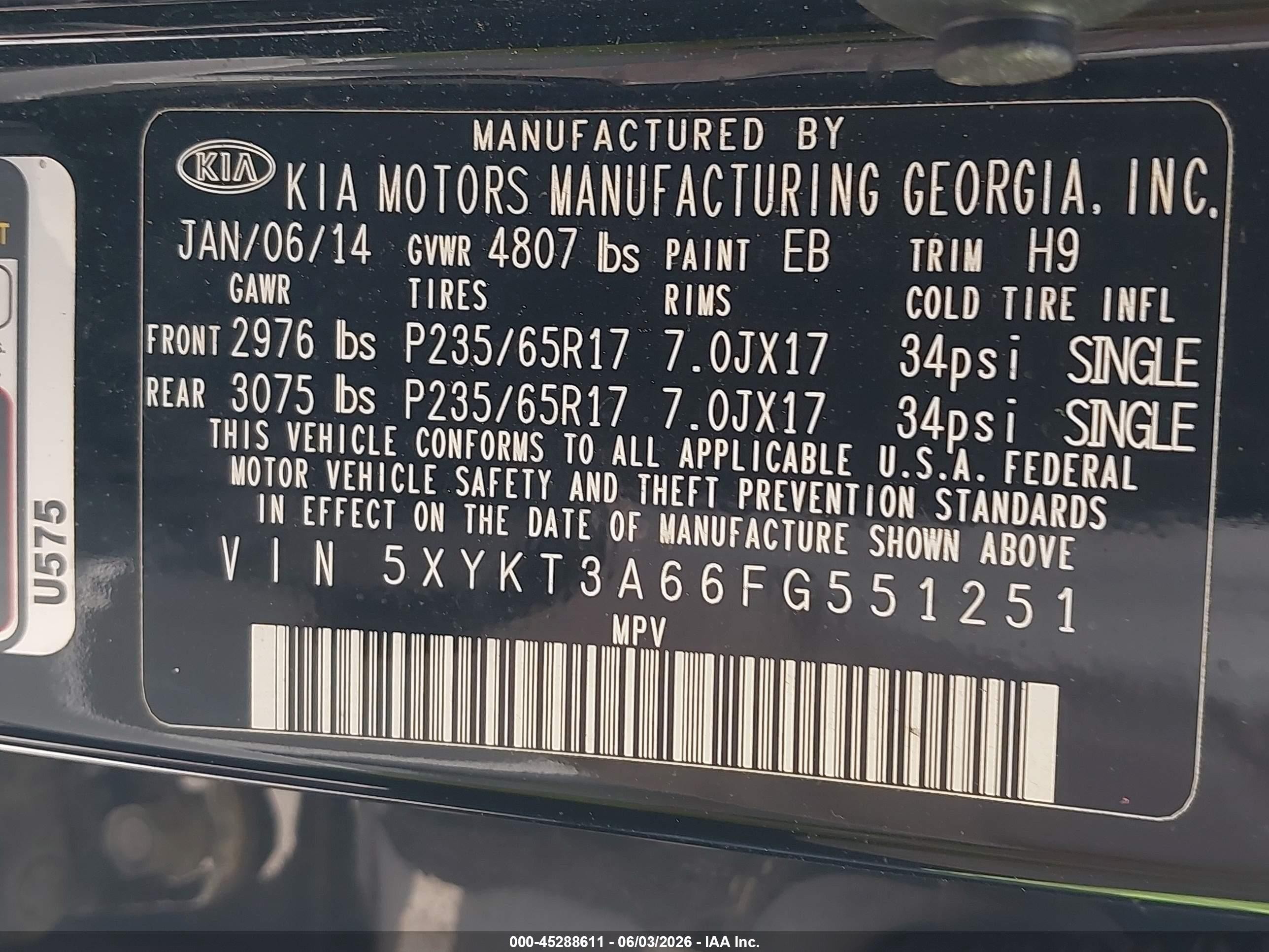 2015 Kia Sorento Lx Black vin: 5XYKT3A66FG551251