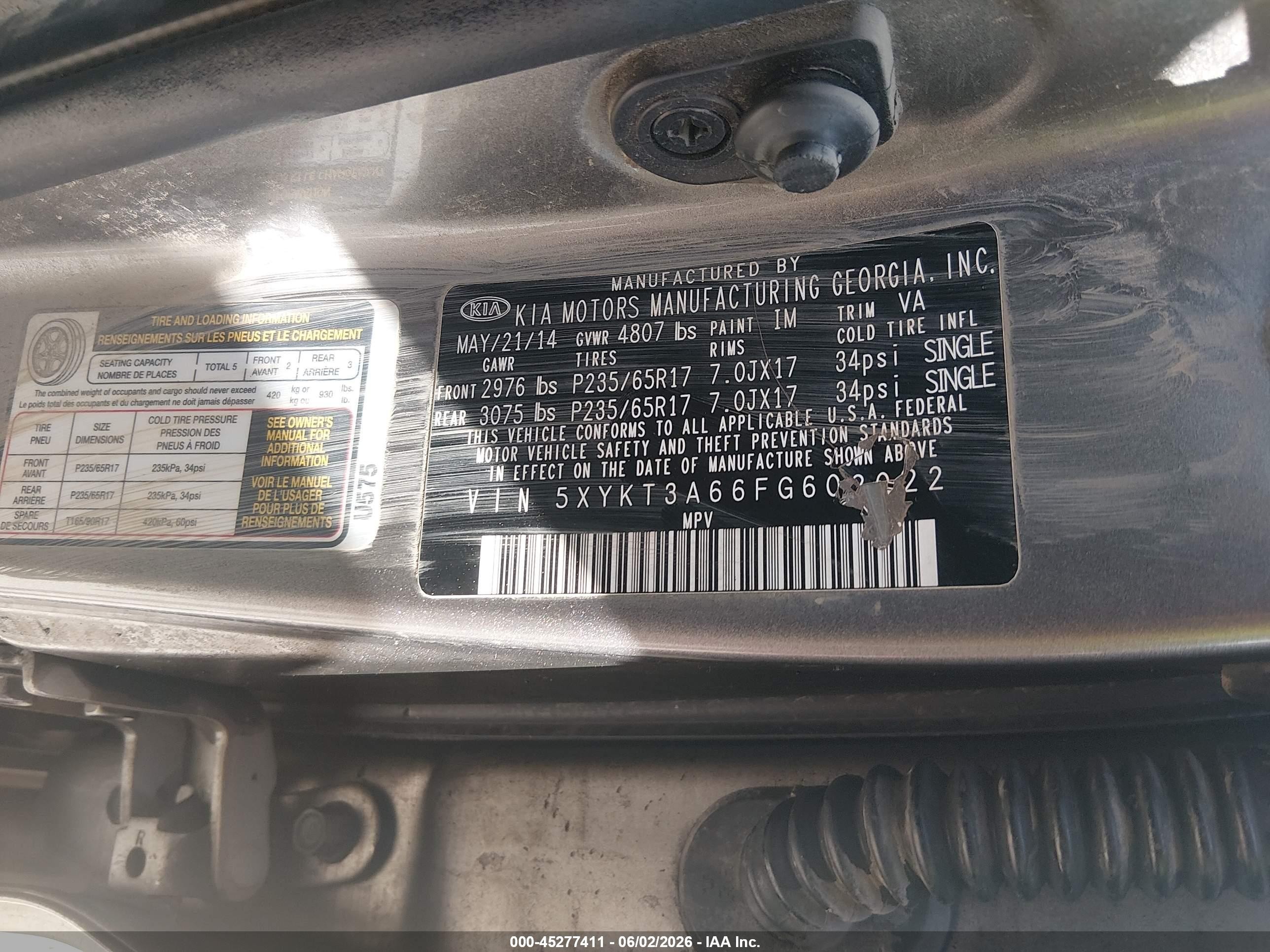 2015 Kia Sorento Lx Серый vin: 5XYKT3A66FG602022
