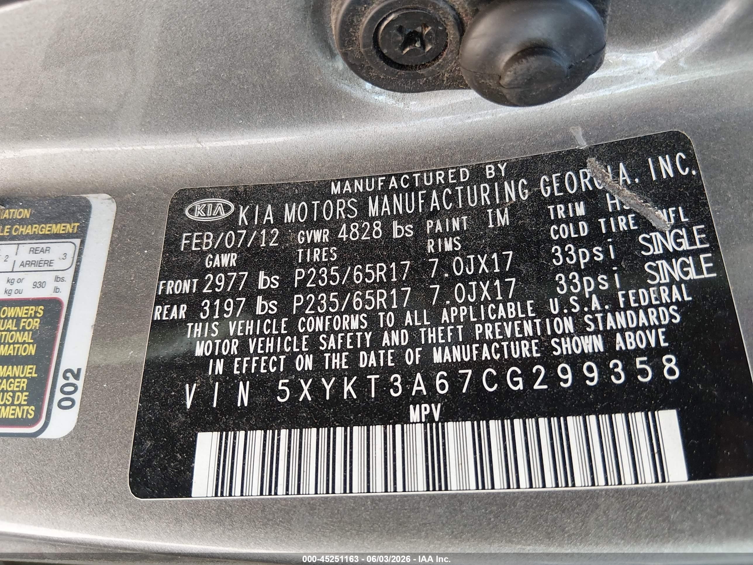 2012 Kia Sorento Lx Red vin: 5XYKT3A67CG299358