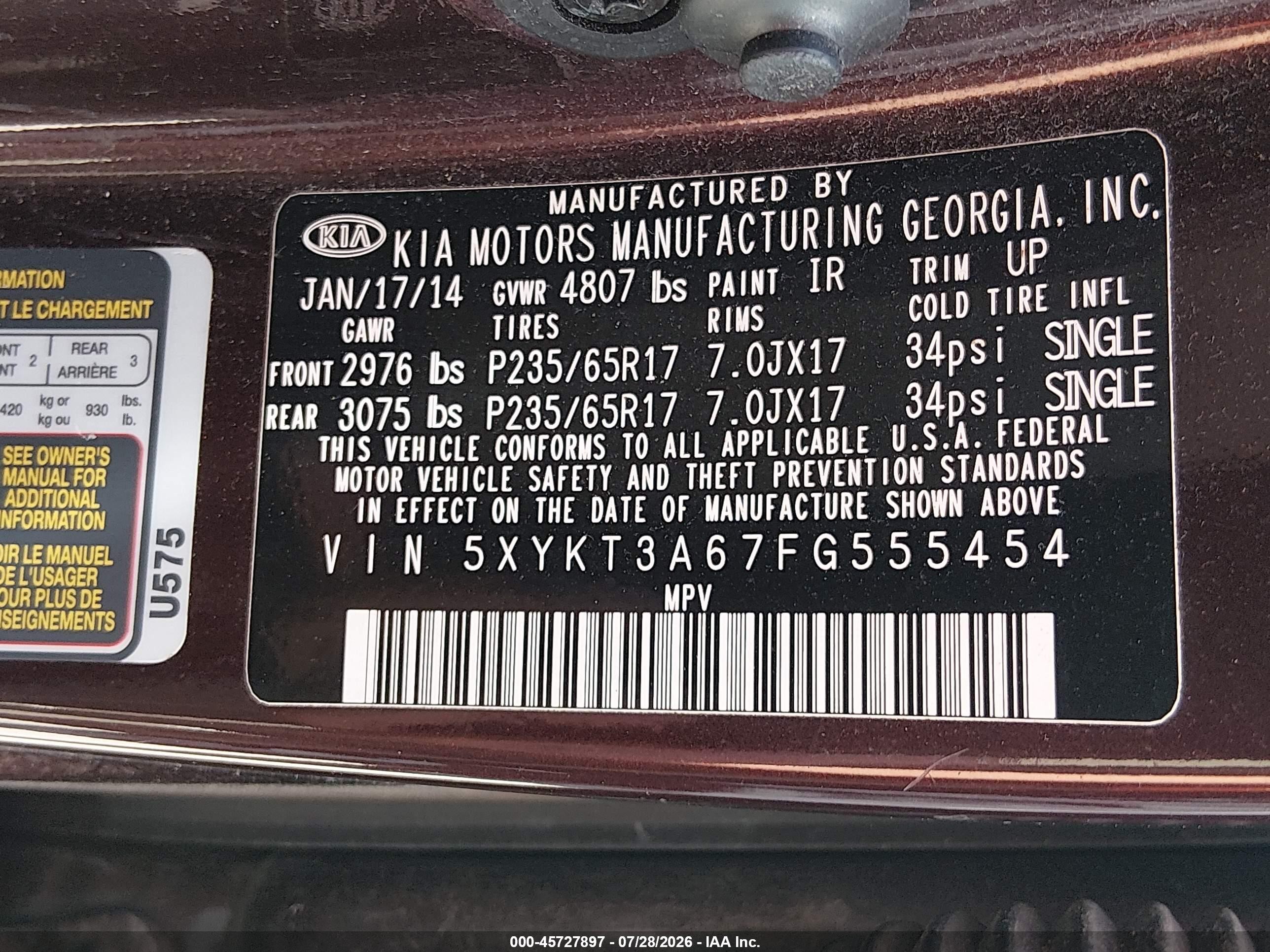 2015 Kia Sorento Lx Maroon vin: 5XYKT3A67FG555454