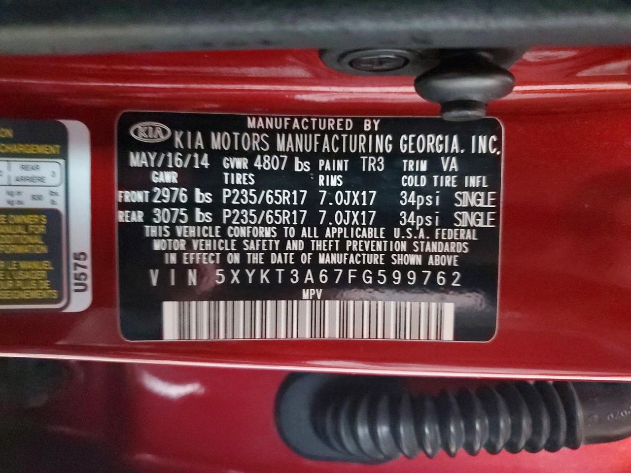 2015 Kia Sorento Lx Red vin: 5XYKT3A67FG599762