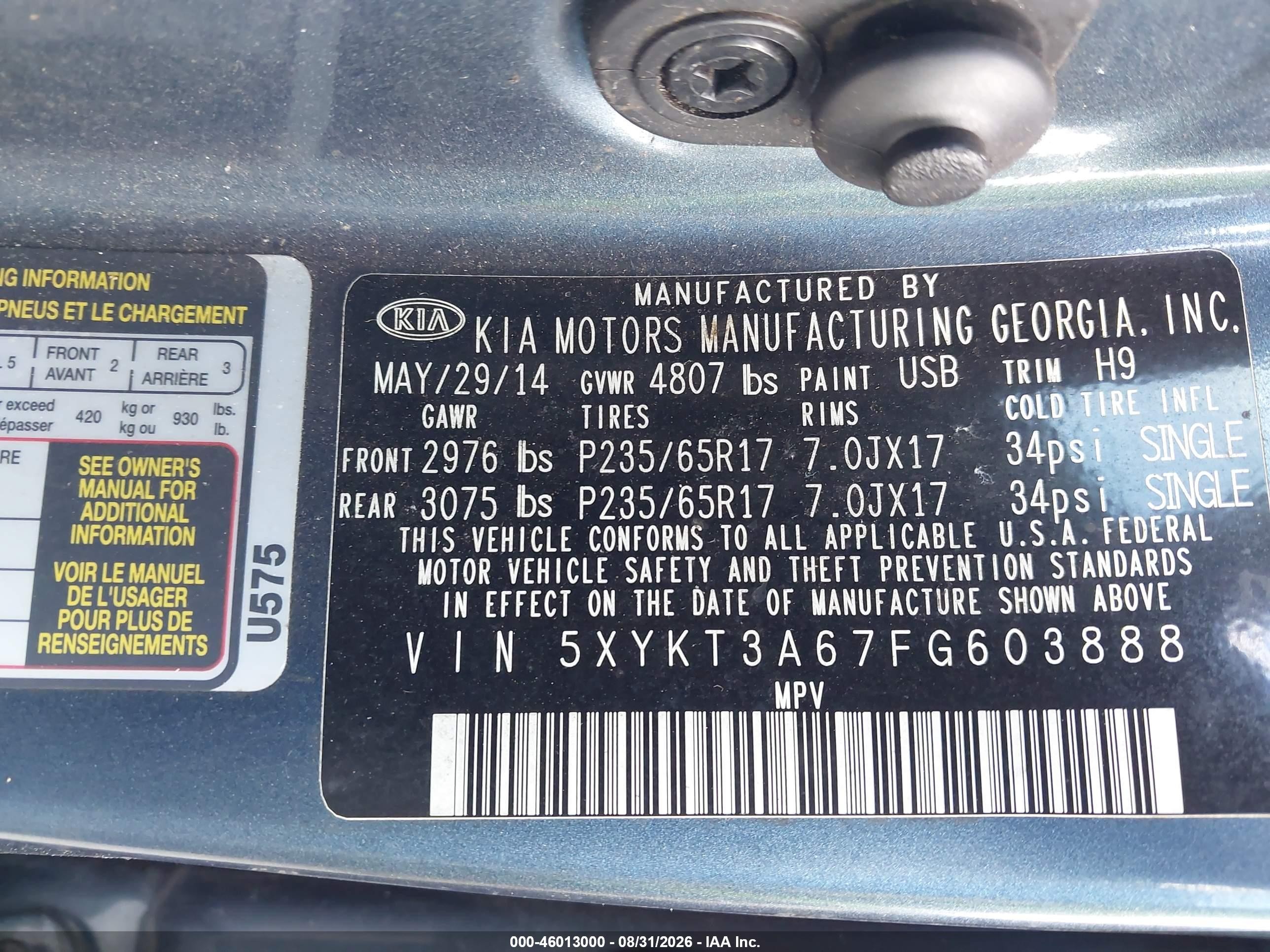 2015 Kia Sorento Lx Blue vin: 5XYKT3A67FG603888
