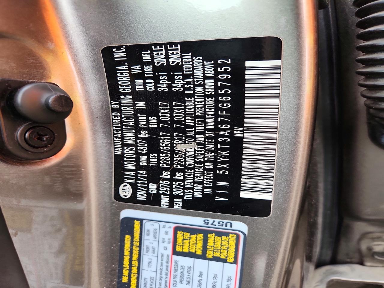 2015 Kia Sorento Lx Gray vin: 5XYKT3A67FG657952