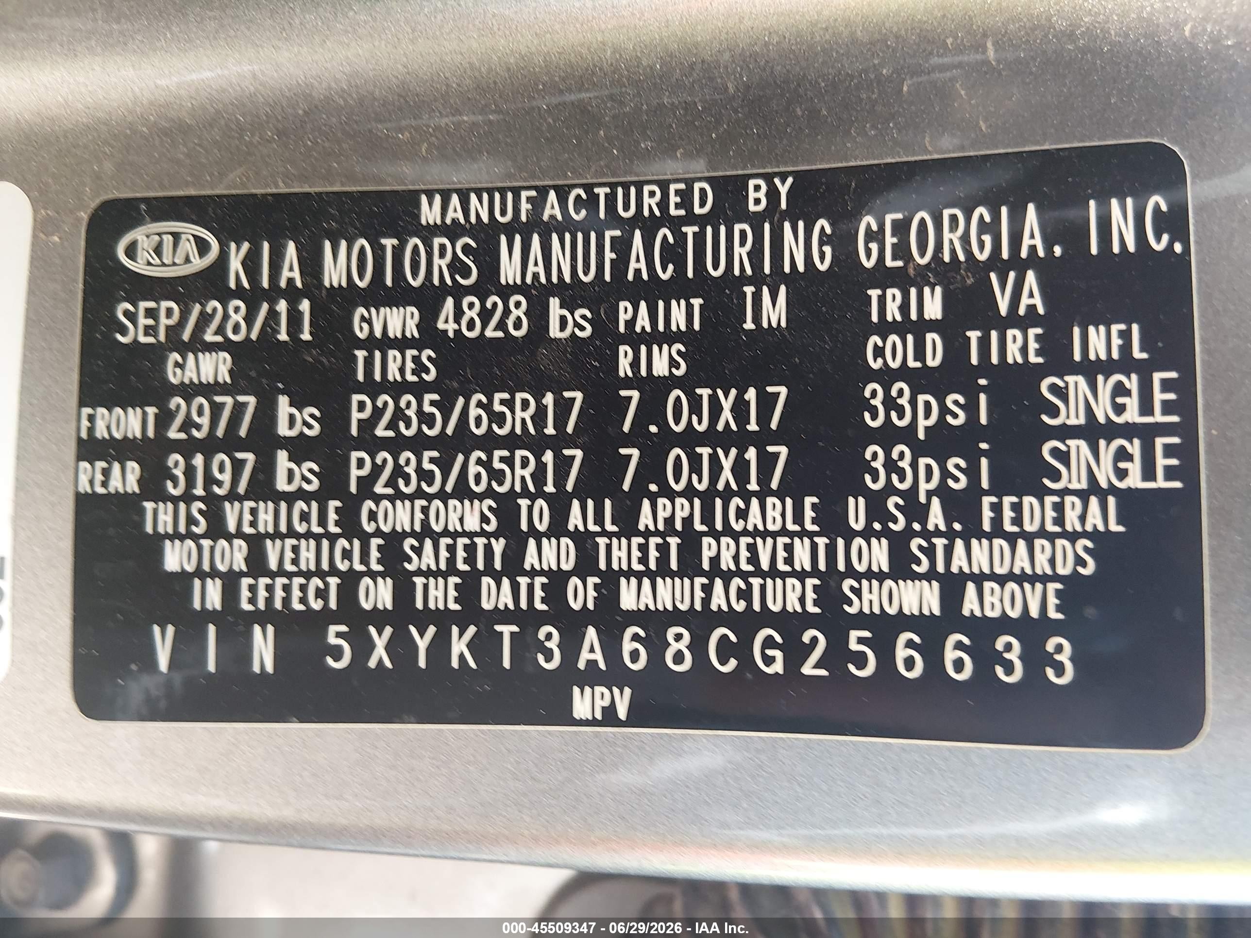 2012 Kia Sorento Lx Gray vin: 5XYKT3A68CG256633