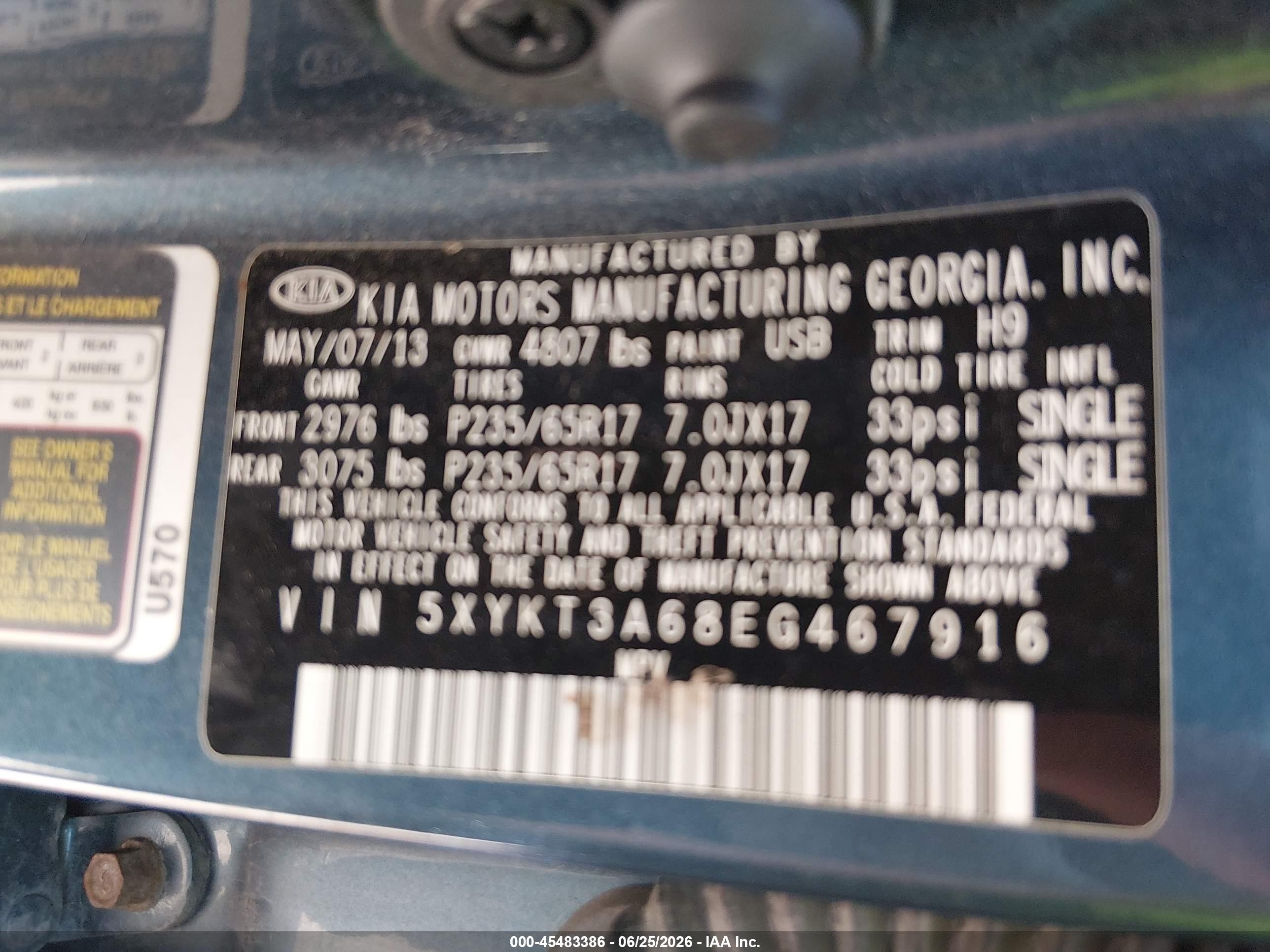 2014 Kia Sorento Lx Blue vin: 5XYKT3A68EG467916