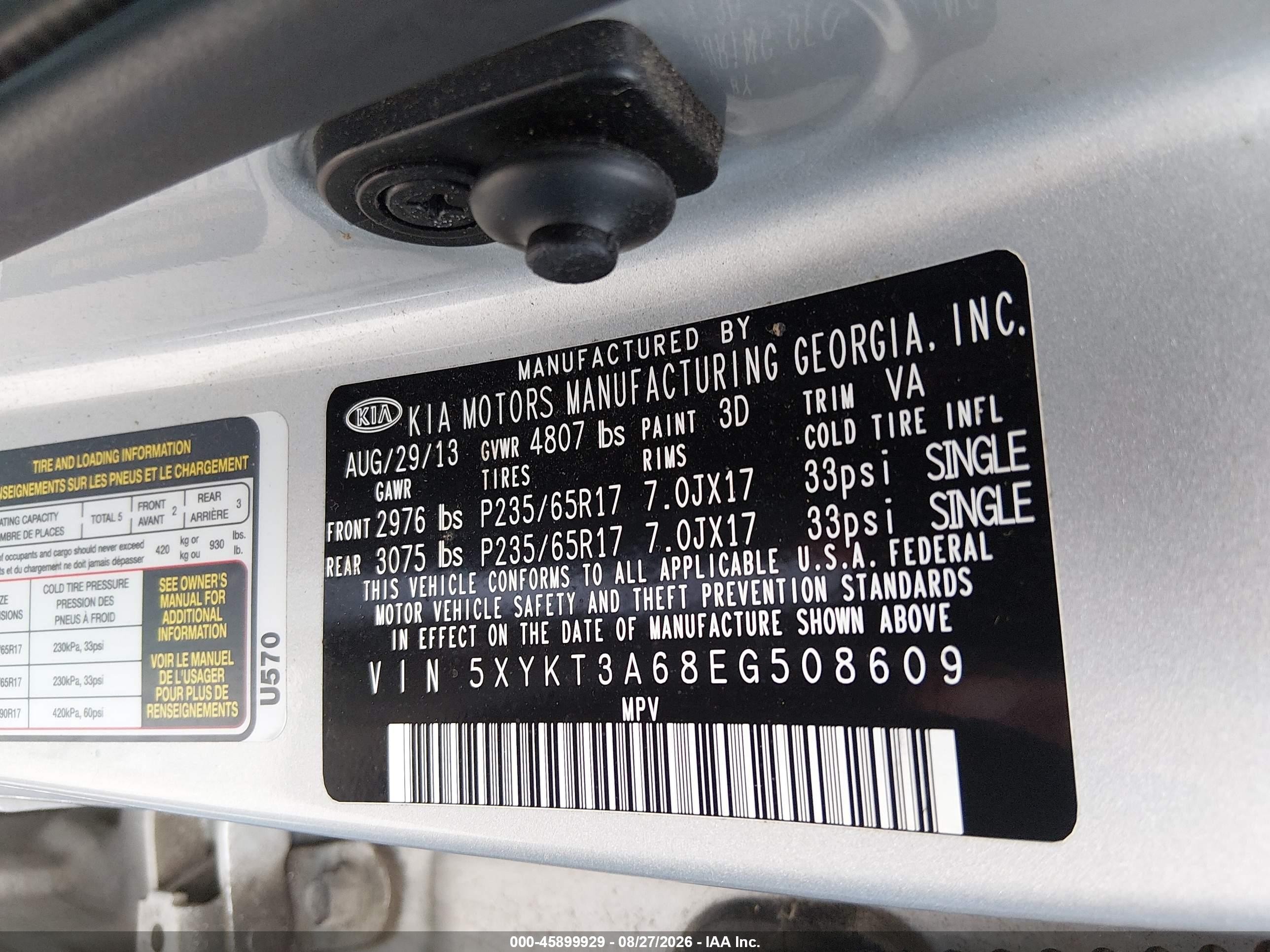 2014 Kia Sorento Lx Серебряный vin: 5XYKT3A68EG508609