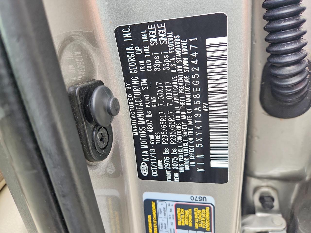 2014 Kia Sorento Lx Серебряный vin: 5XYKT3A68EG524471