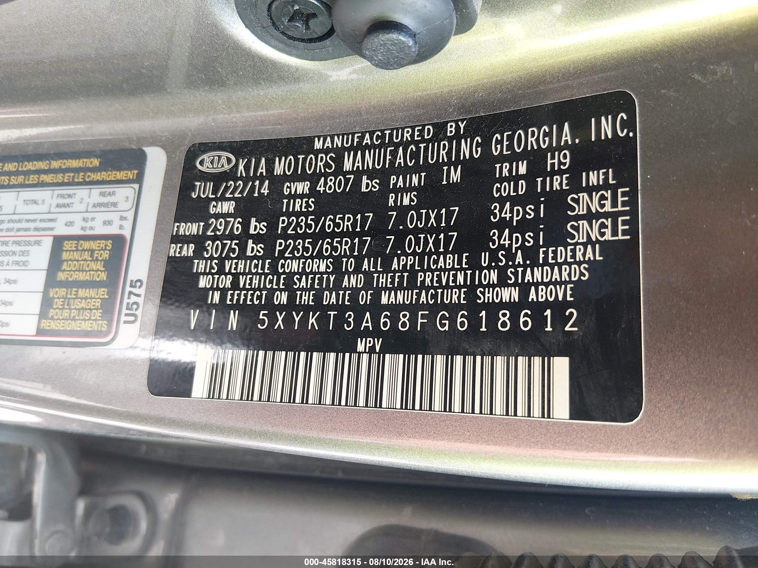 2015 Kia Sorento Lx Silver vin: 5XYKT3A68FG618612