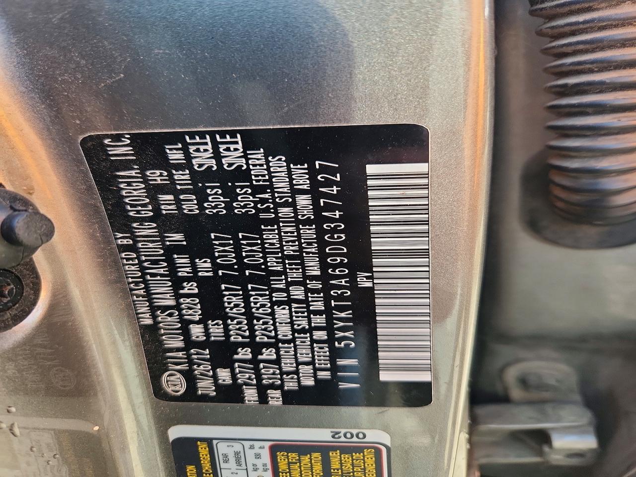 2013 Kia Sorento Lx Silver vin: 5XYKT3A69DG347427