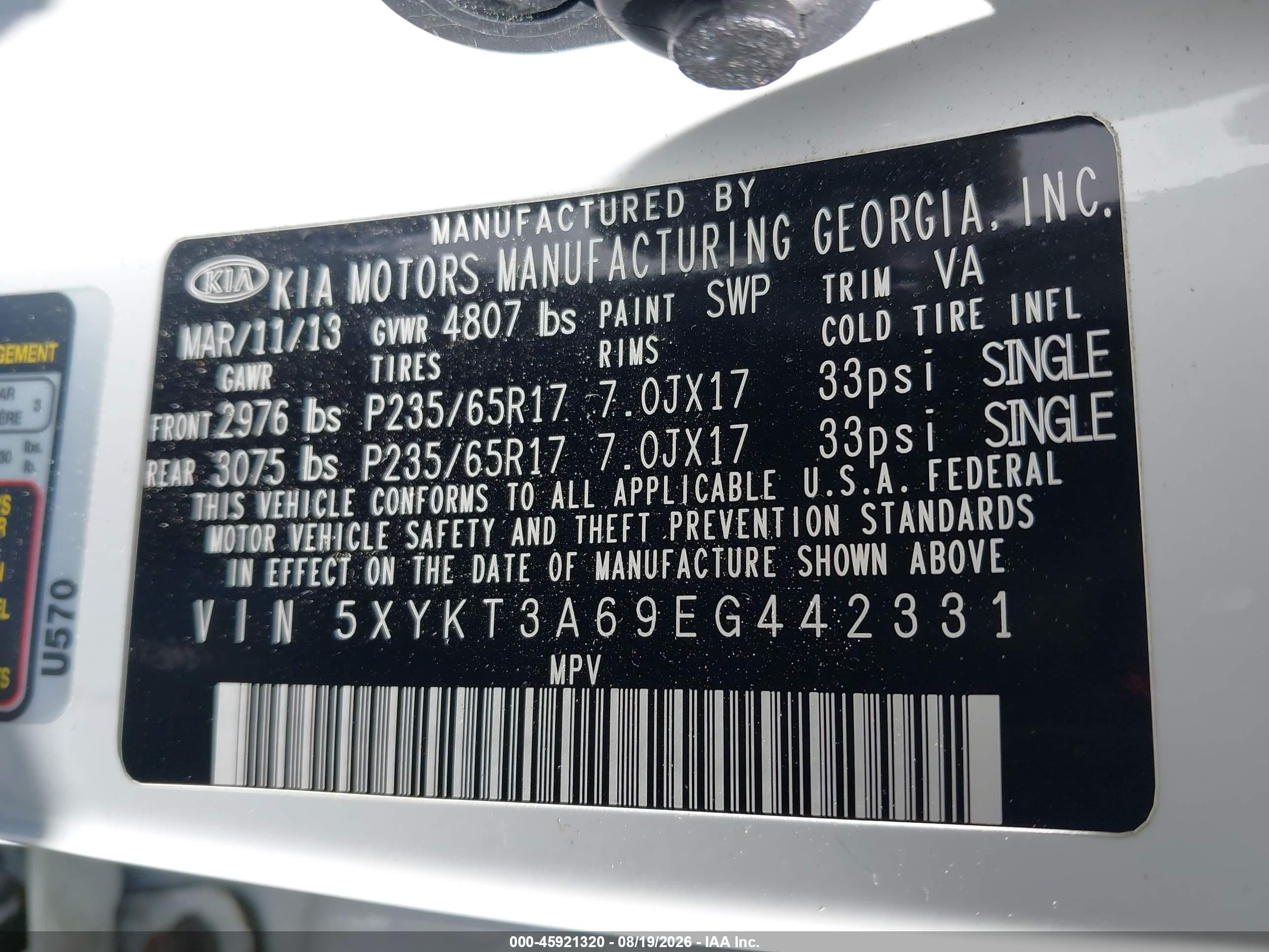 2014 Kia Sorento Lx White vin: 5XYKT3A69EG442331