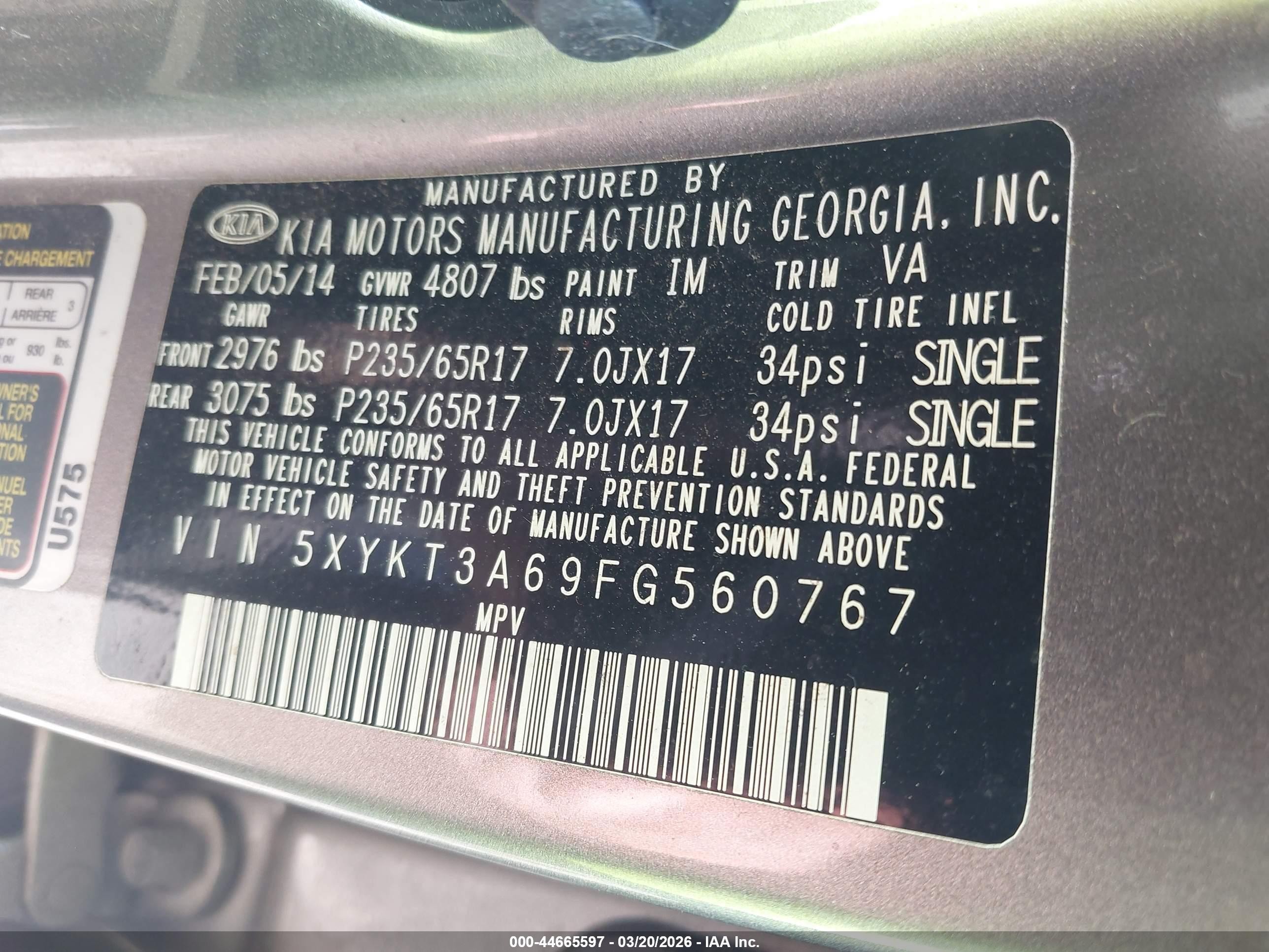 2015 Kia Sorento Lx Gray vin: 5XYKT3A69FG560767