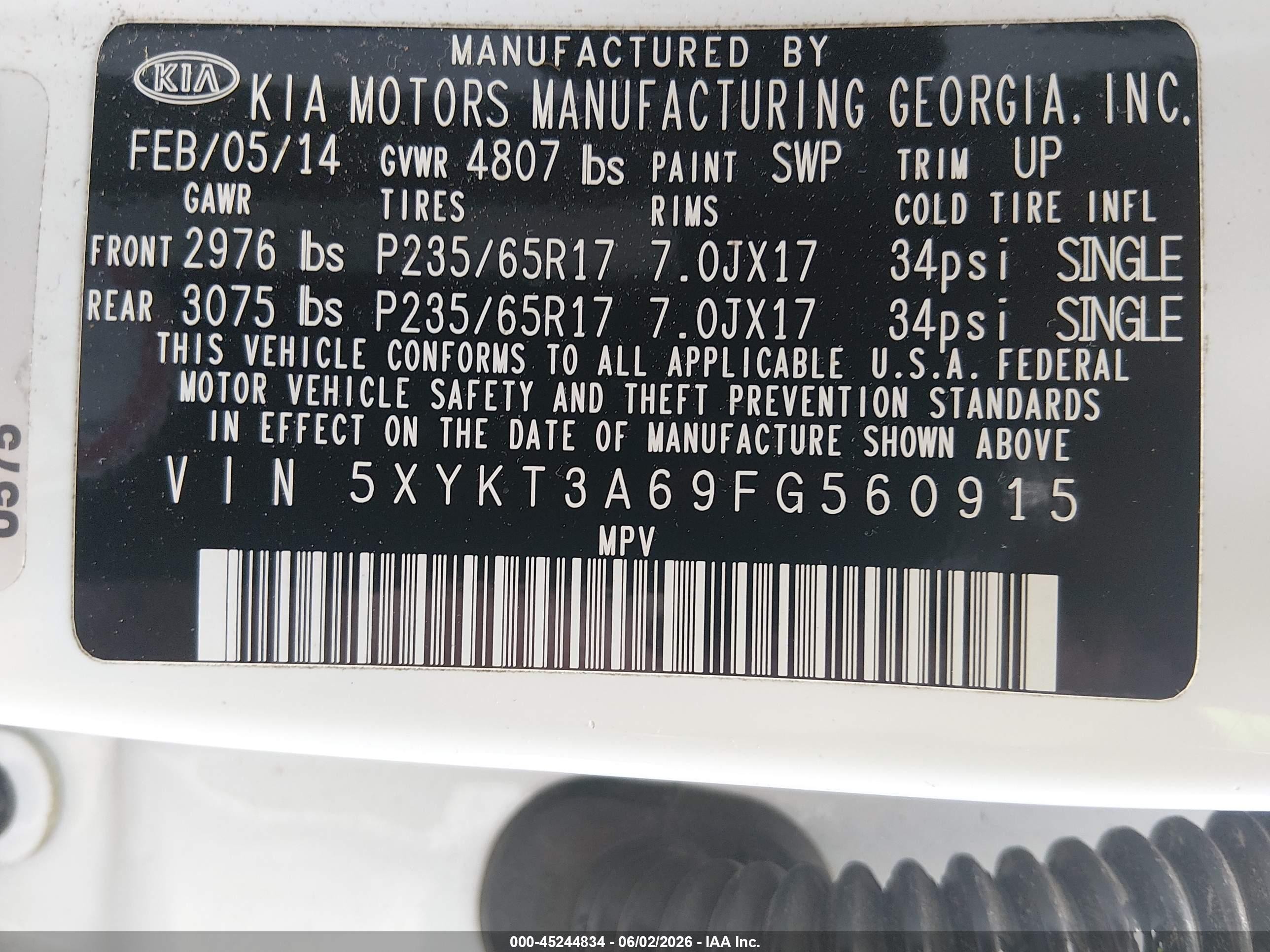 2015 Kia Sorento Lx White vin: 5XYKT3A69FG560915