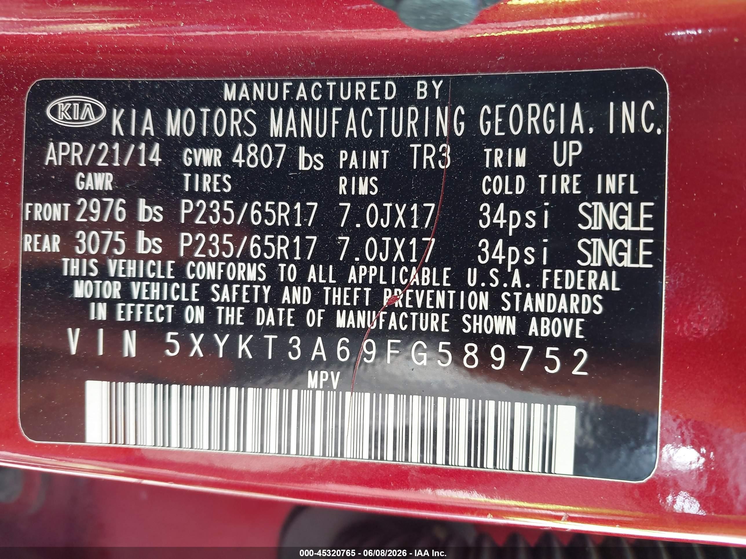 2015 Kia Sorento Lx Red vin: 5XYKT3A69FG589752