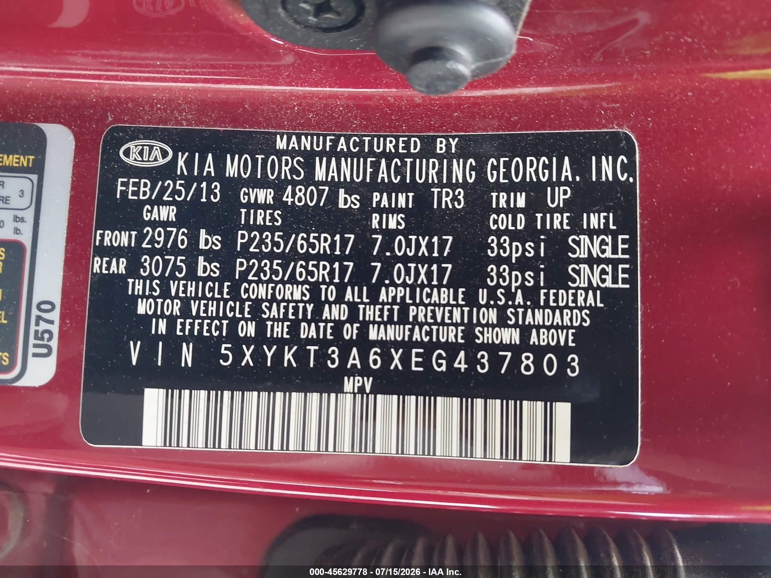 2014 Kia Sorento Lx Red vin: 5XYKT3A6XEG437803