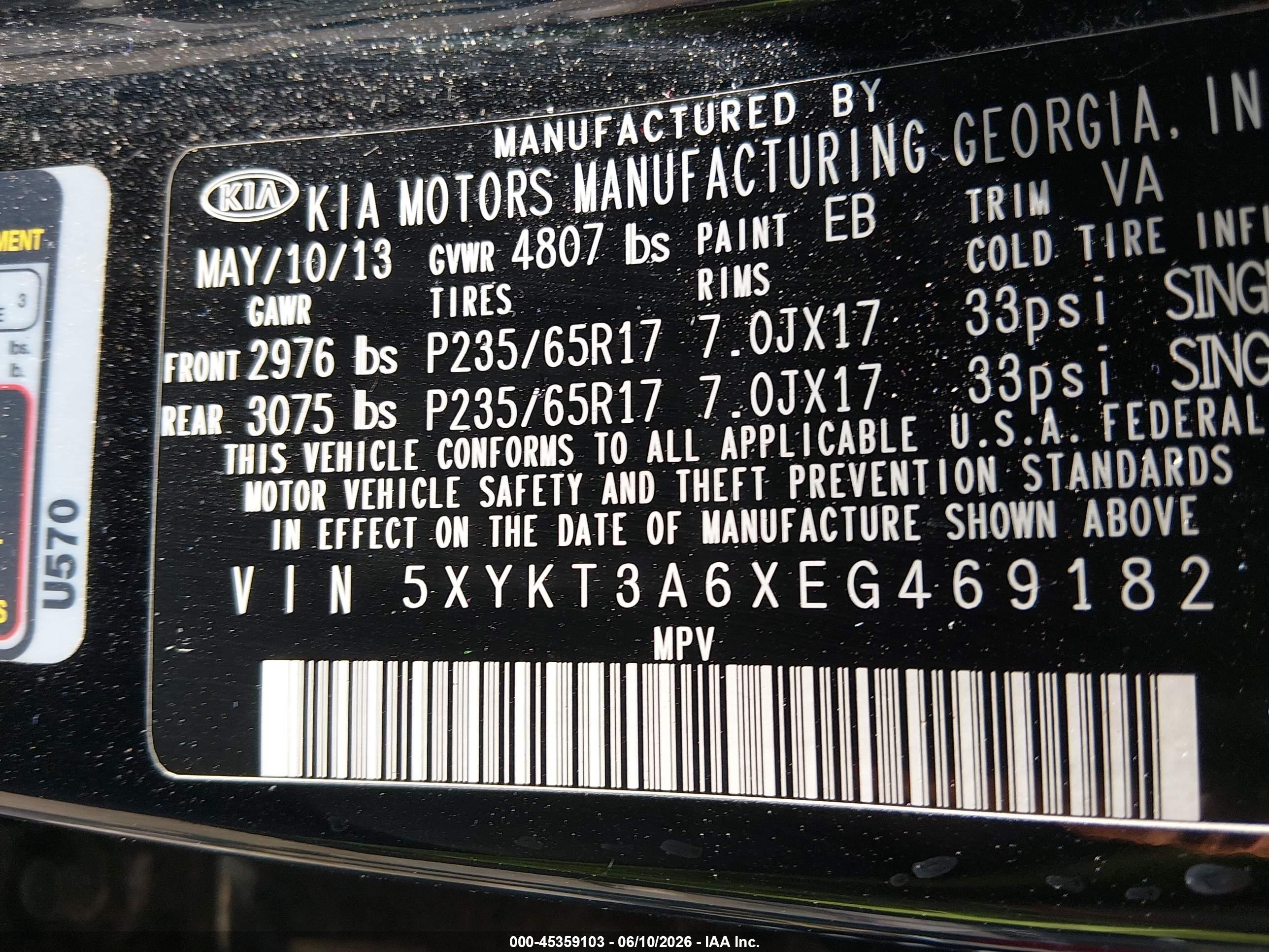 2014 Kia Sorento Lx Black vin: 5XYKT3A6XEG469182
