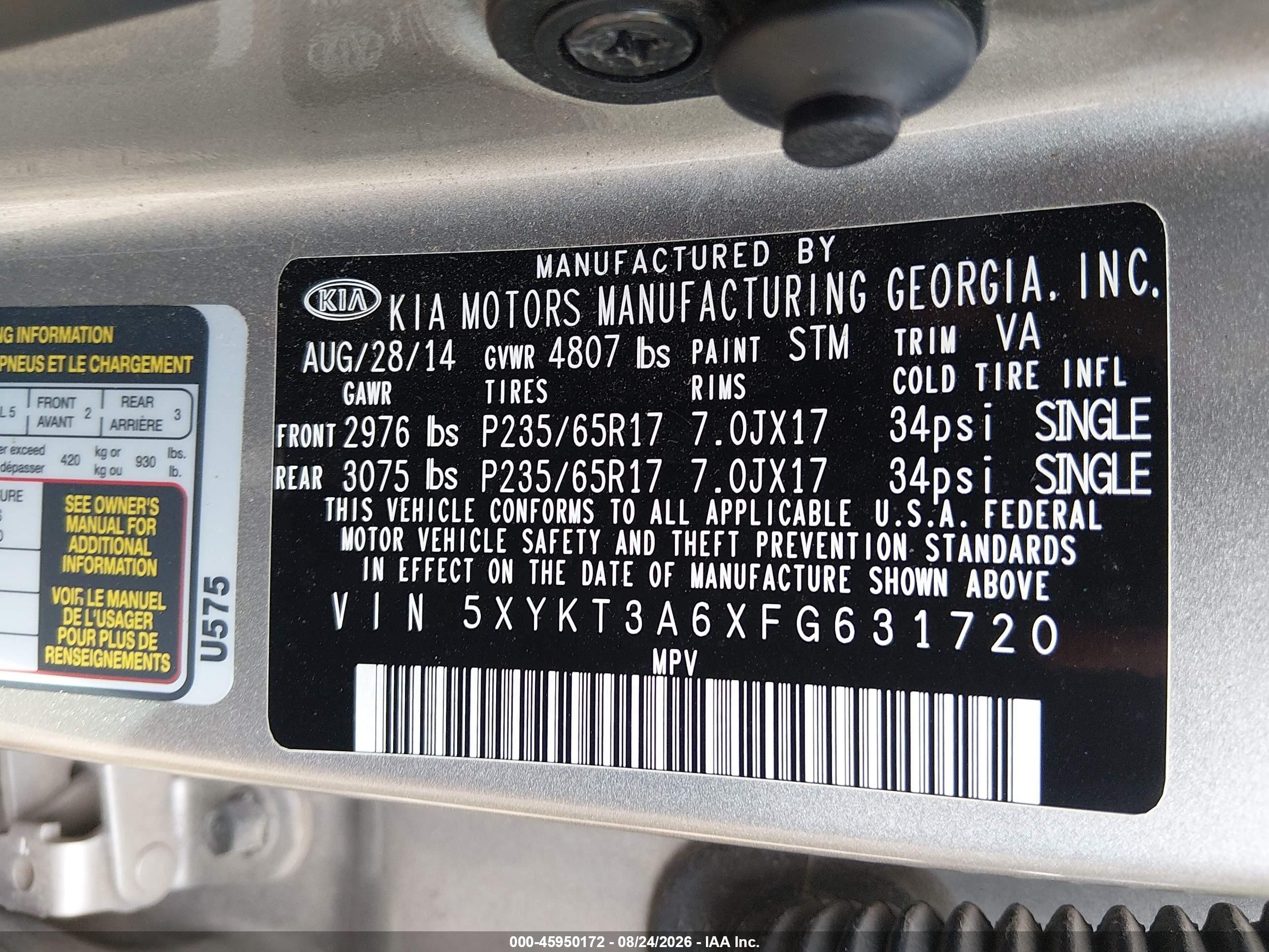 2015 Kia Sorento Lx Silver vin: 5XYKT3A6XFG631720