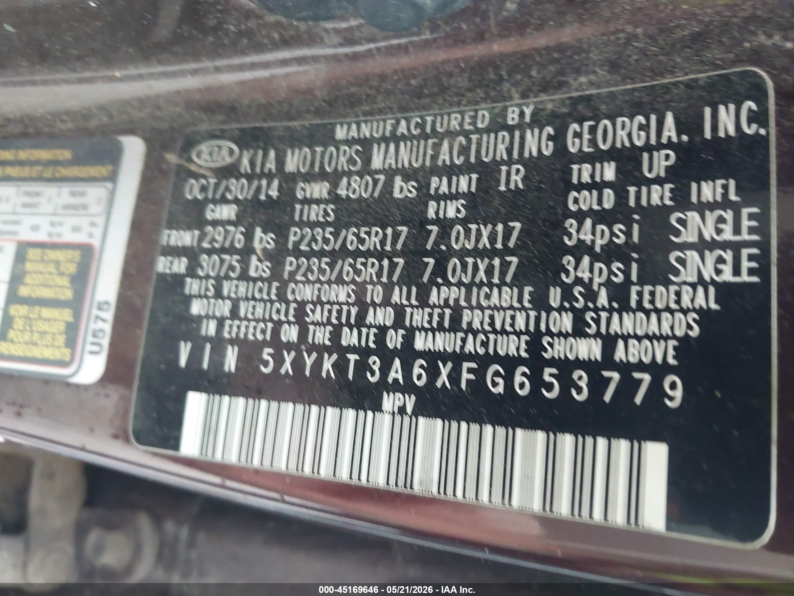 2015 Kia Sorento Lx Burgundy vin: 5XYKT3A6XFG653779