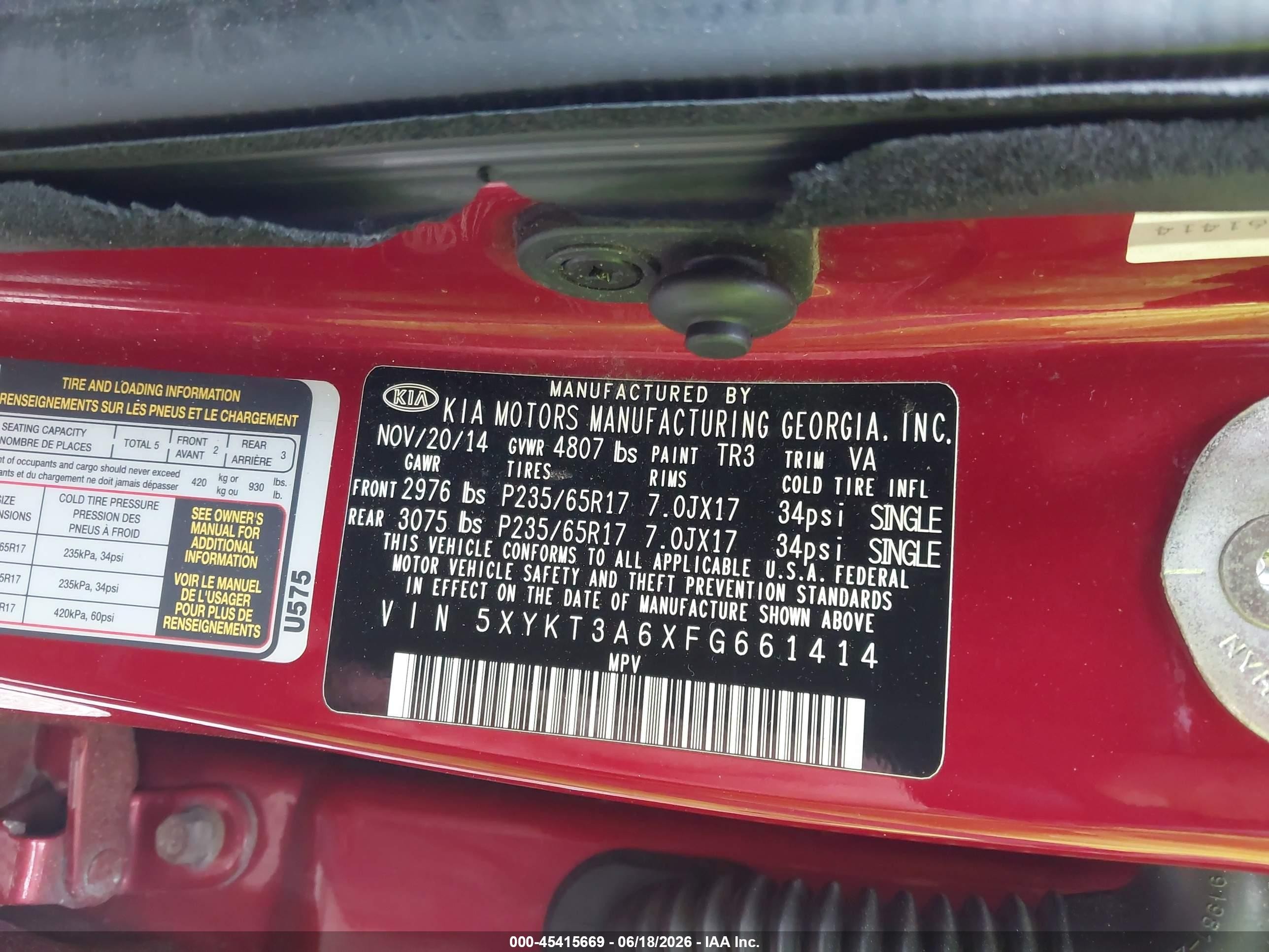 2015 Kia Sorento Lx Red vin: 5XYKT3A6XFG661414