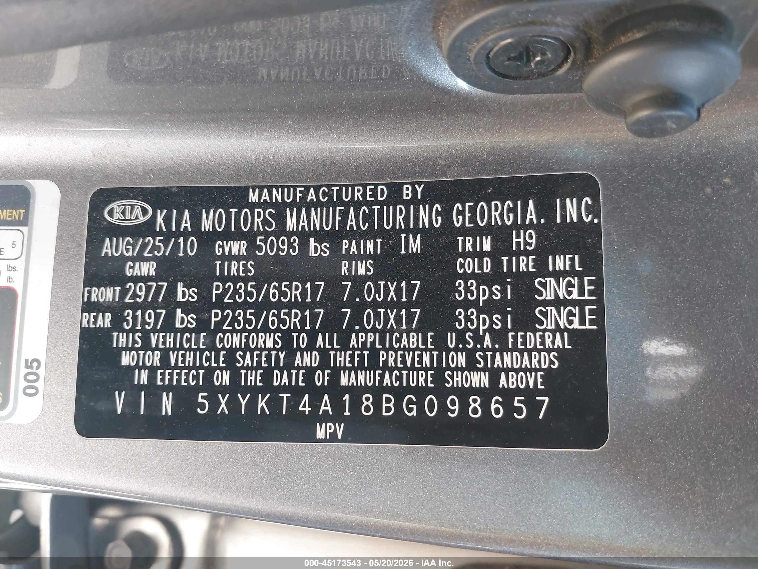 2011 Kia Sorento Lx Gray vin: 5XYKT4A18BG098657