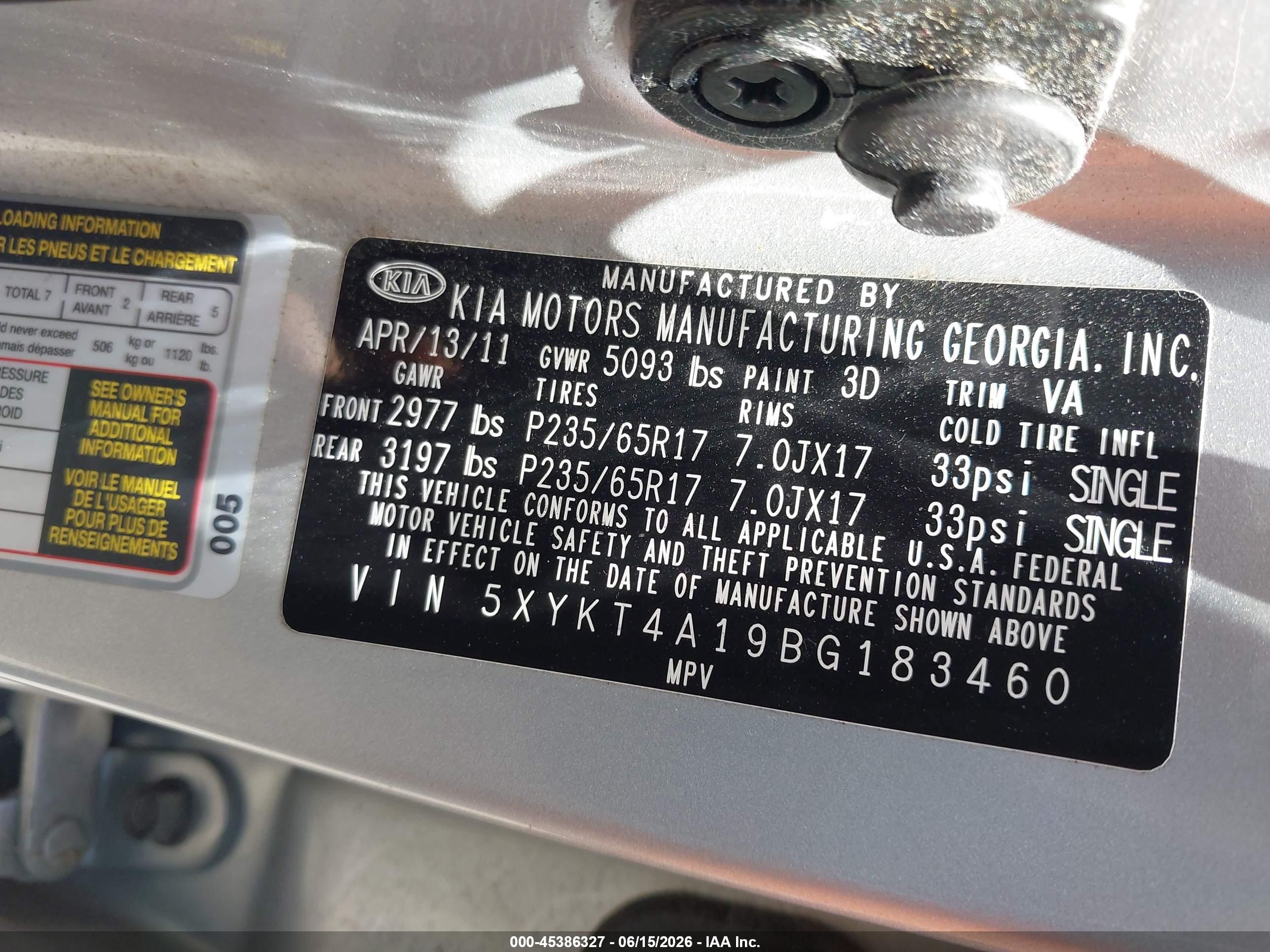 2011 Kia Sorento Lx Silver vin: 5XYKT4A19BG183460