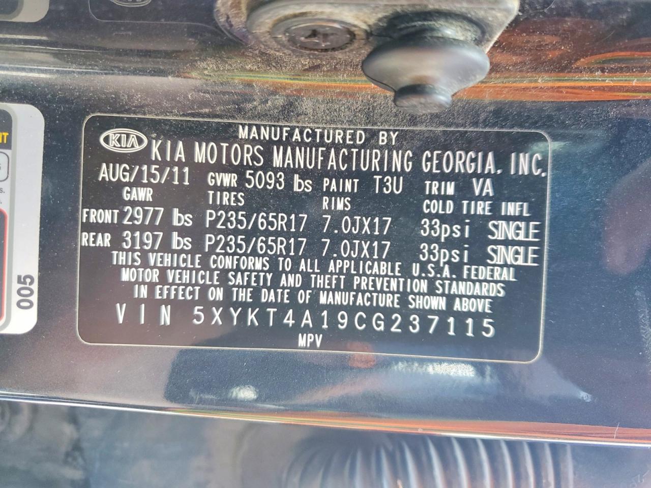 2012 Kia Sorento Lx Blue vin: 5XYKT4A19CG237115