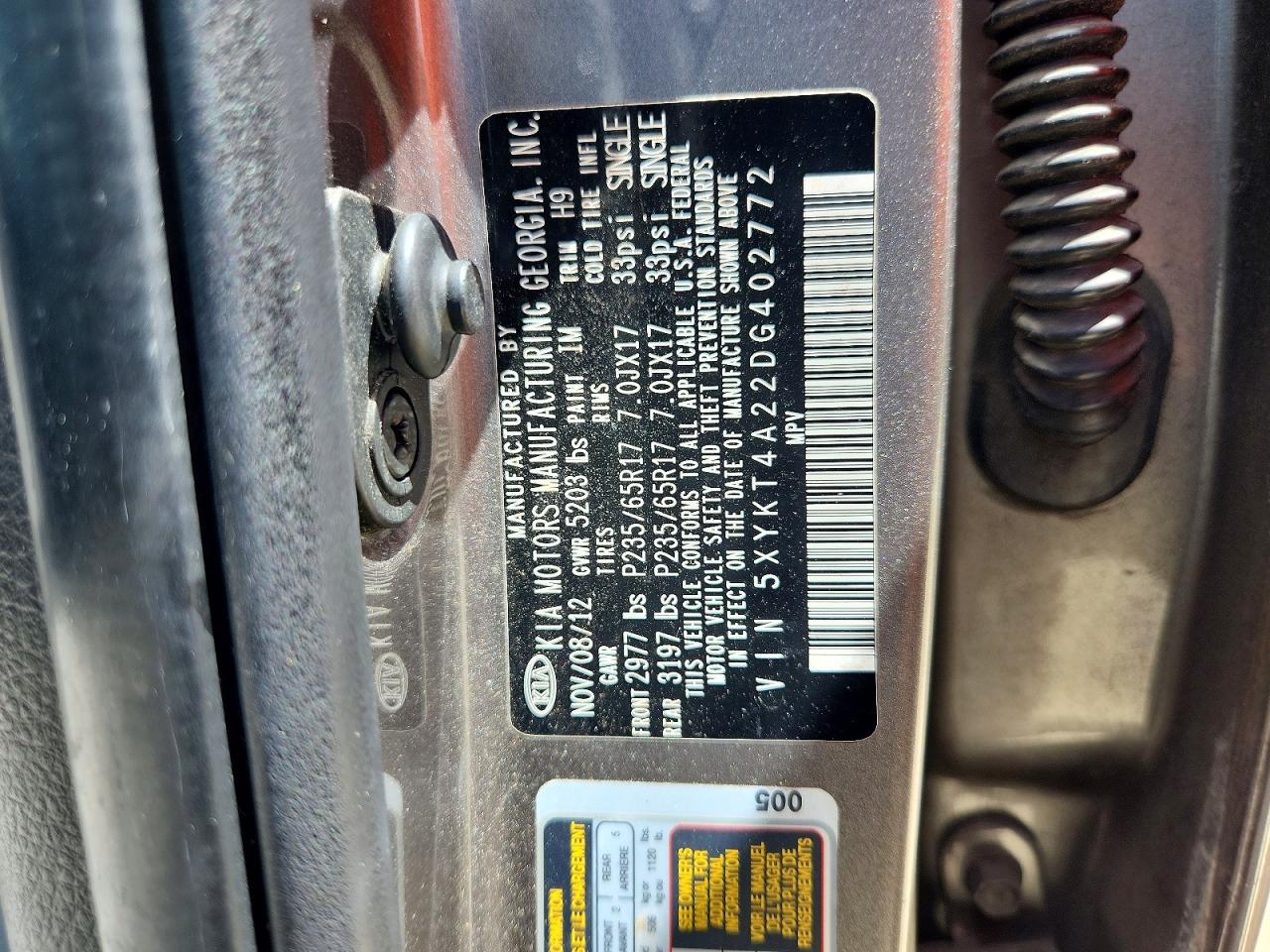 2013 Kia Sorento Lx Gray vin: 5XYKT4A22DG402772