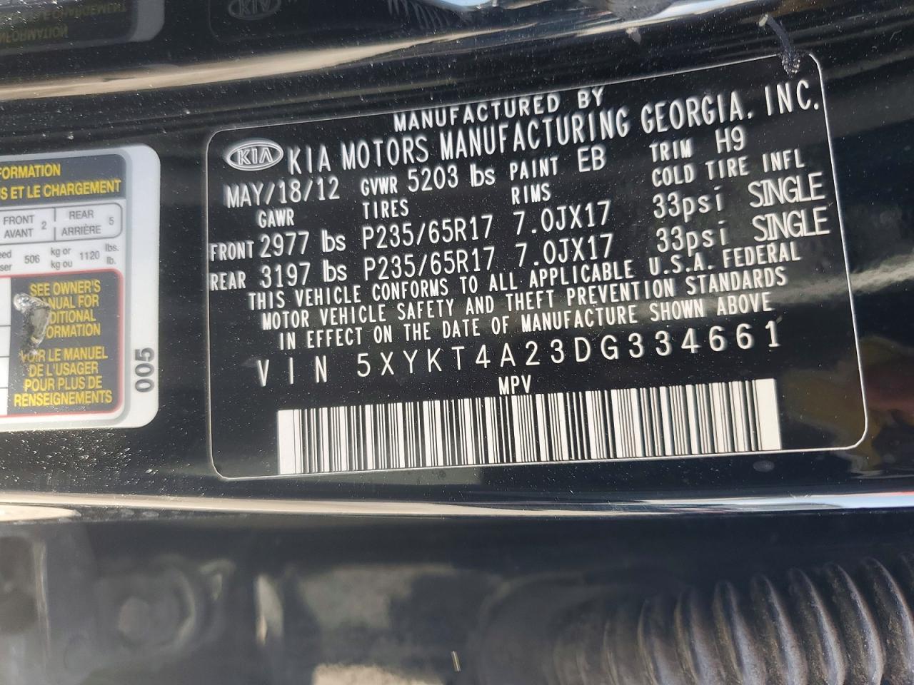 2013 Kia Sorento Lx Черный vin: 5XYKT4A23DG334661