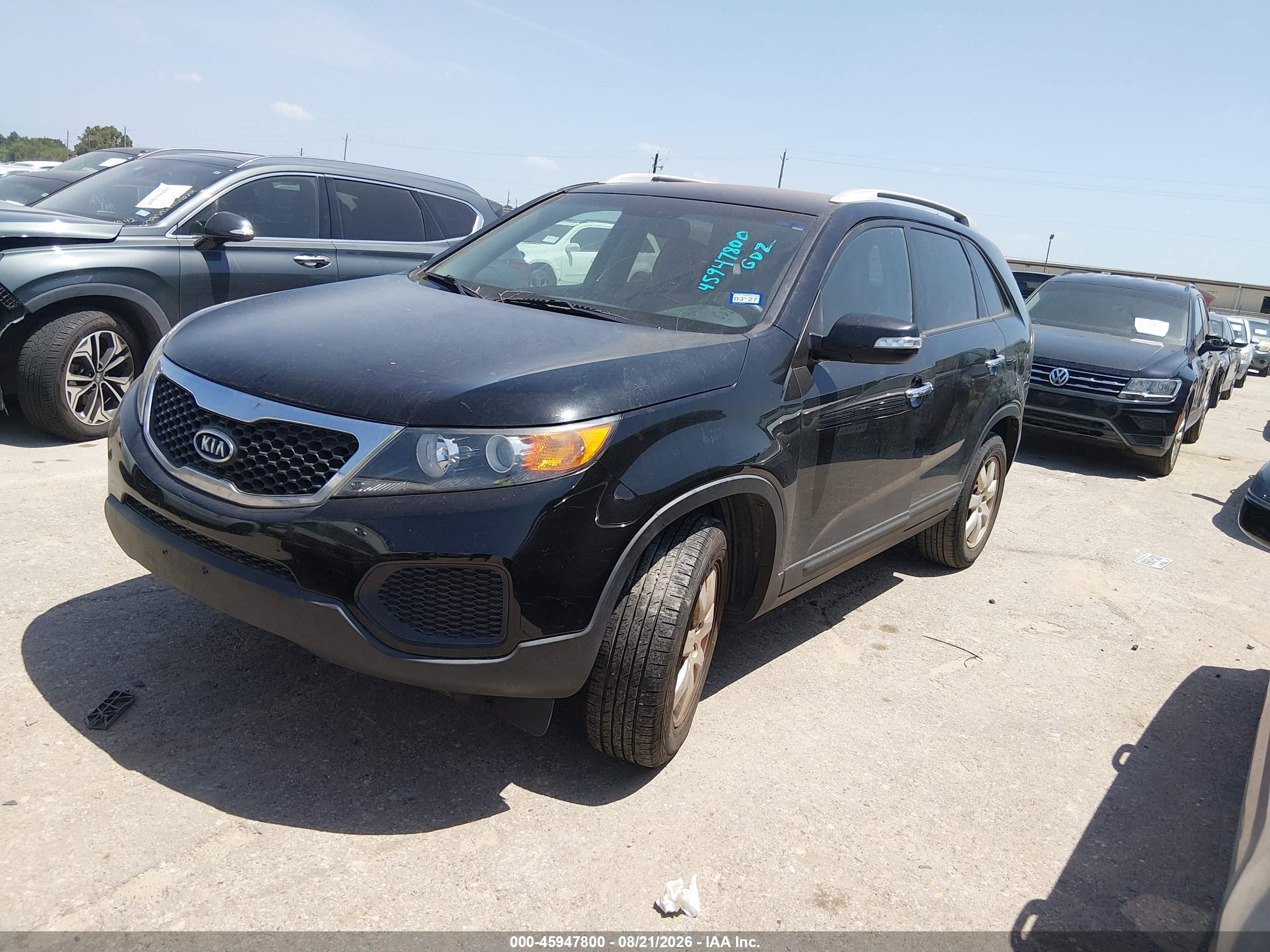 2013 Kia Sorento Lx V6 Black vin: 5XYKT4A23DG404126