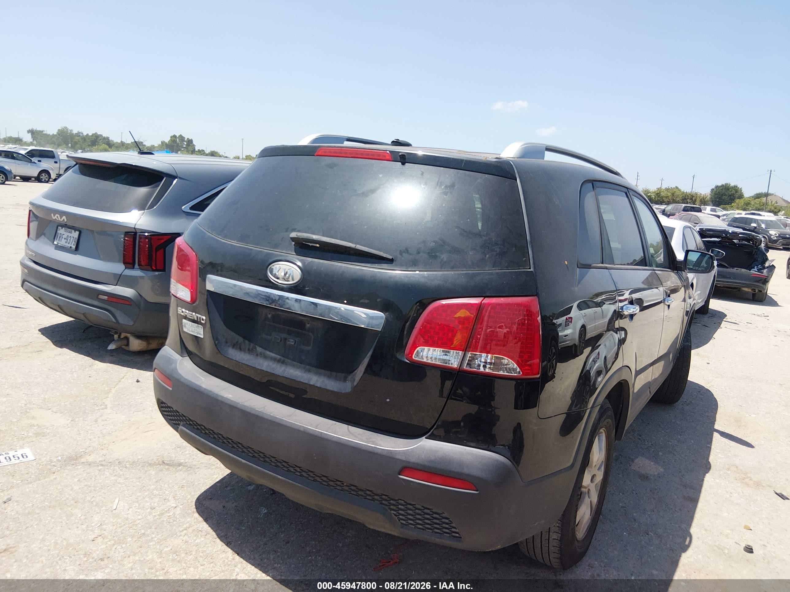 2013 Kia Sorento Lx V6 Black vin: 5XYKT4A23DG404126