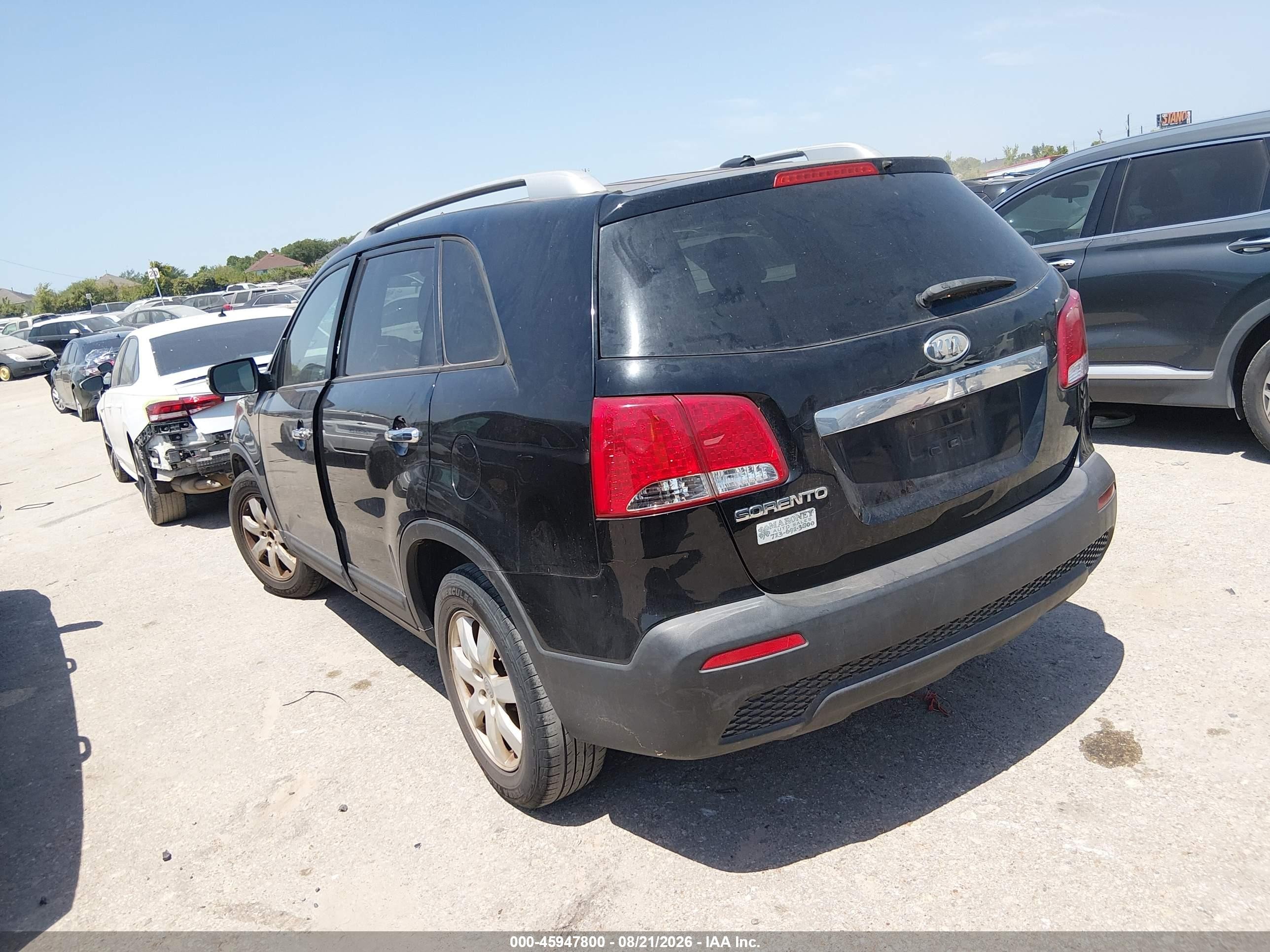 2013 Kia Sorento Lx V6 Black vin: 5XYKT4A23DG404126