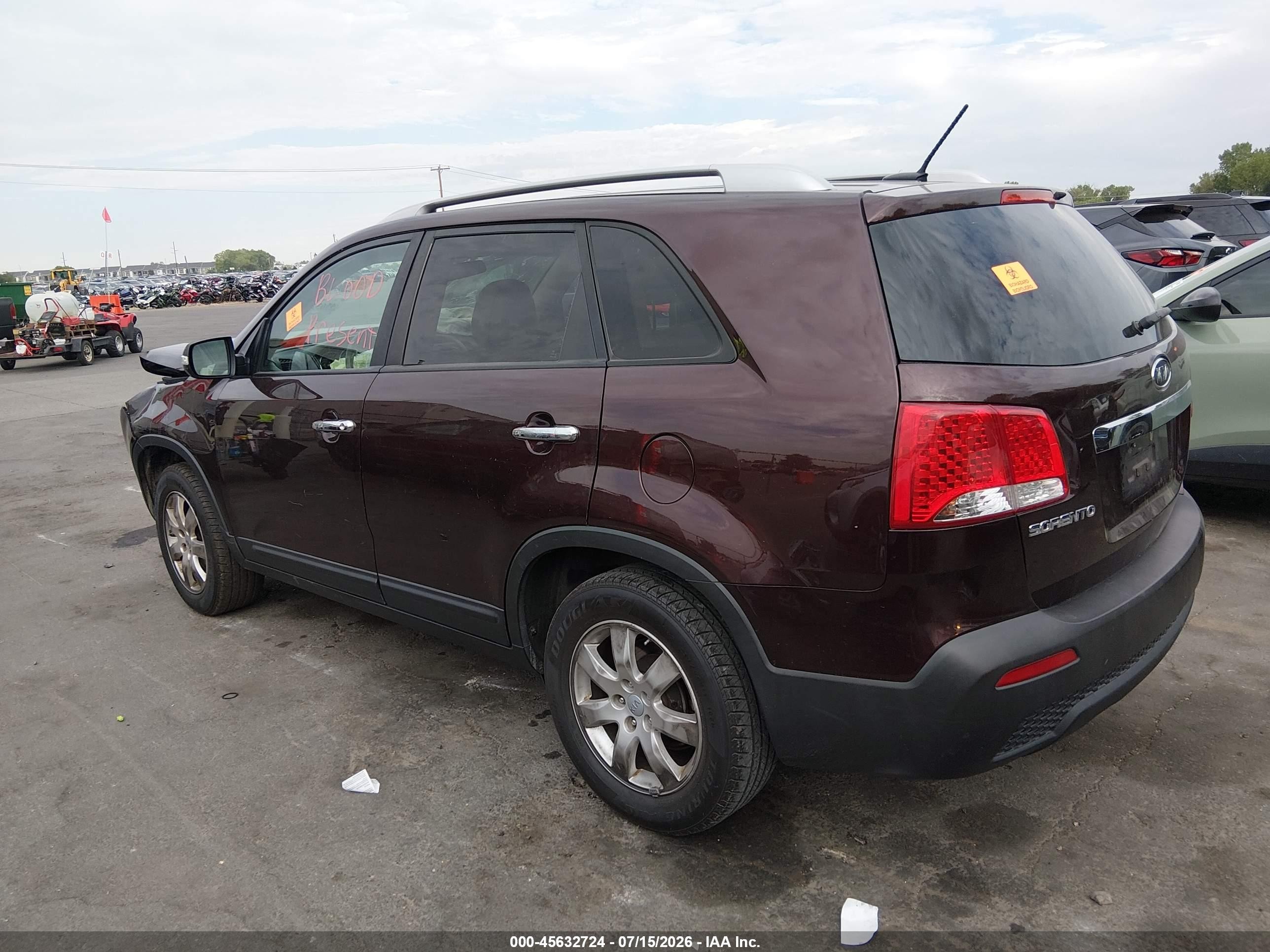 2013 Kia Sorento Lx V6 Burgundy vin: 5XYKT4A24DG383853
