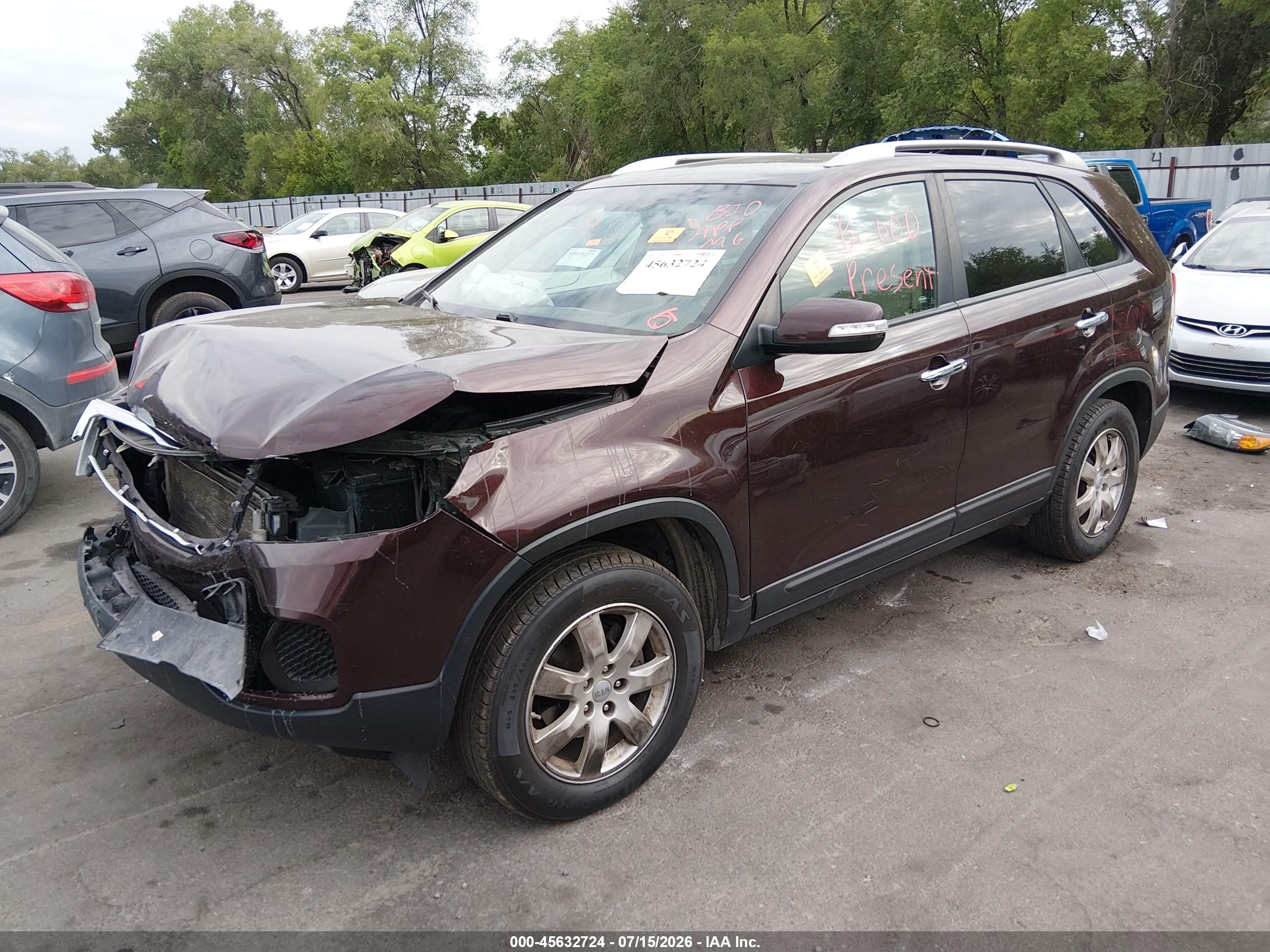 2013 Kia Sorento Lx V6 Burgundy vin: 5XYKT4A24DG383853