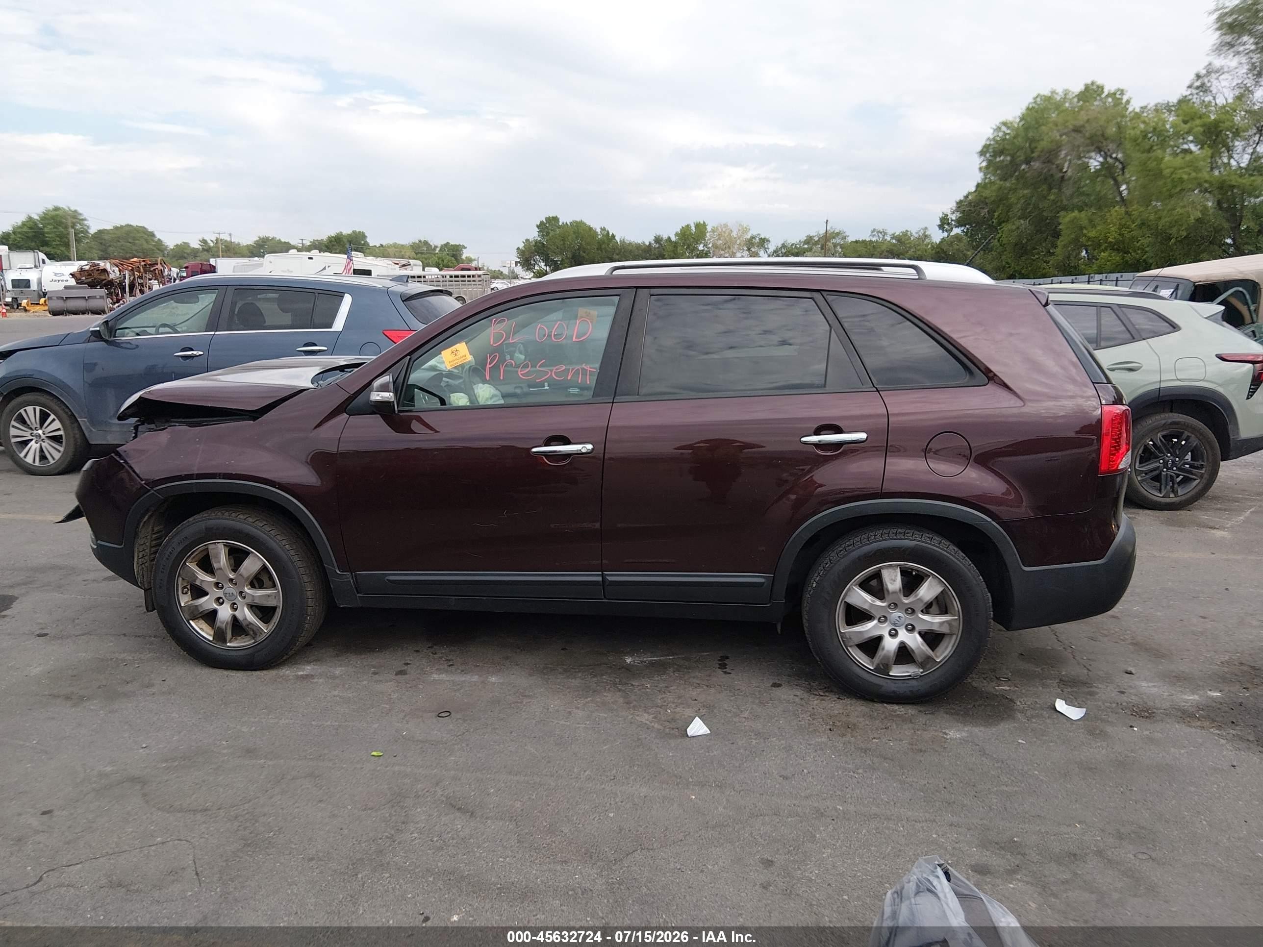 2013 Kia Sorento Lx V6 Burgundy vin: 5XYKT4A24DG383853