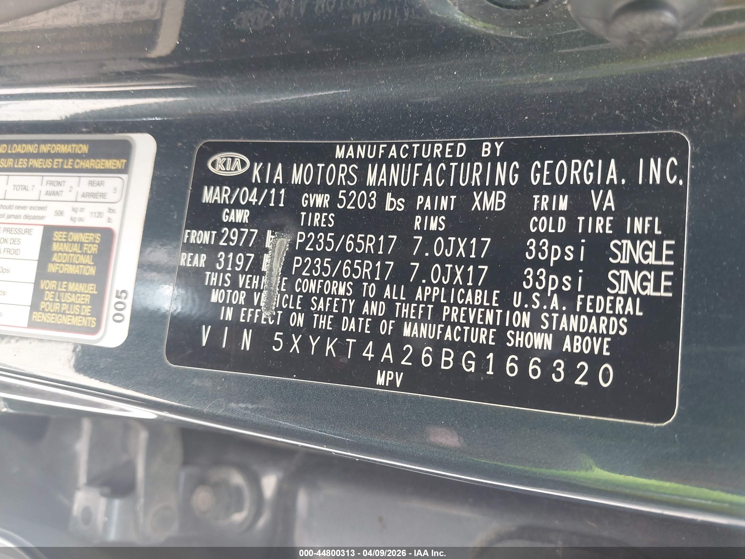 2011 Kia Sorento Lx V6 Синий vin: 5XYKT4A26BG166320