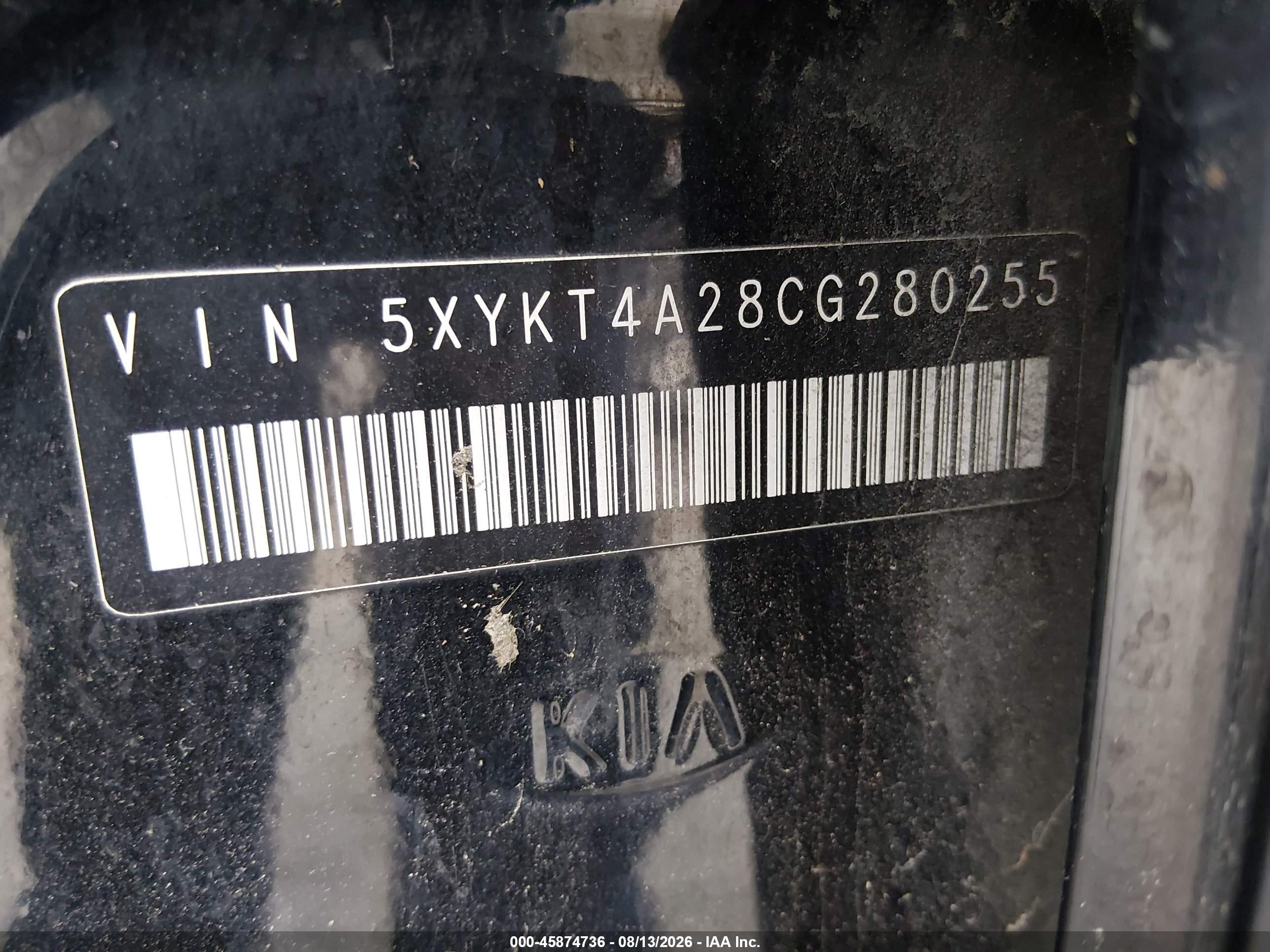 2012 Kia Sorento Lx V6 Black vin: 5XYKT4A28CG280255