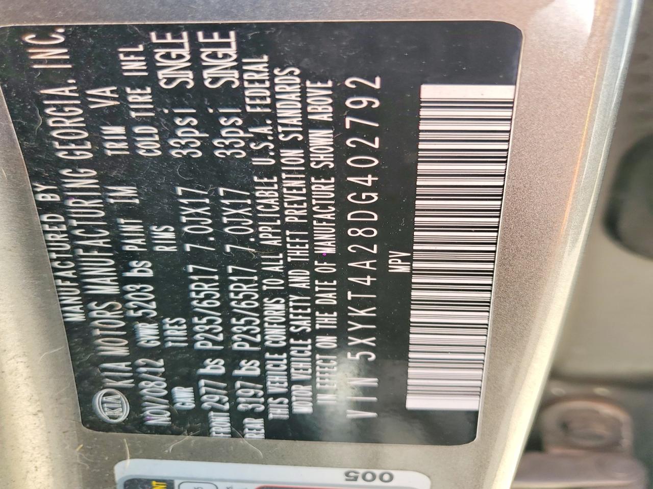 2013 Kia Sorento Lx Gray vin: 5XYKT4A28DG402792