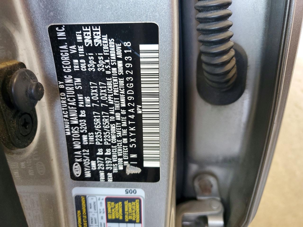 2013 Kia Sorento Lx Silver vin: 5XYKT4A29DG329318