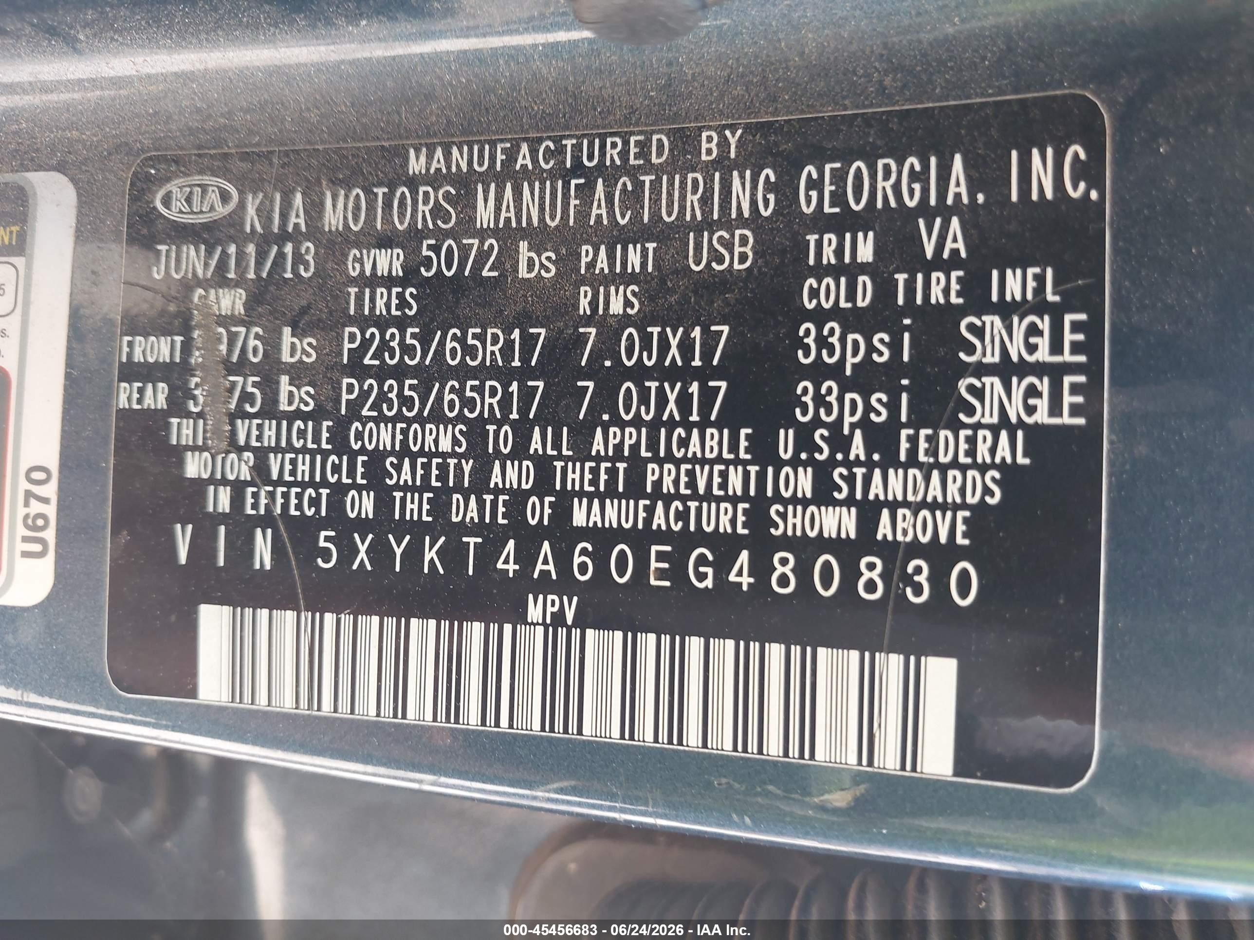 2014 Kia Sorento Lx Blue vin: 5XYKT4A60EG480830