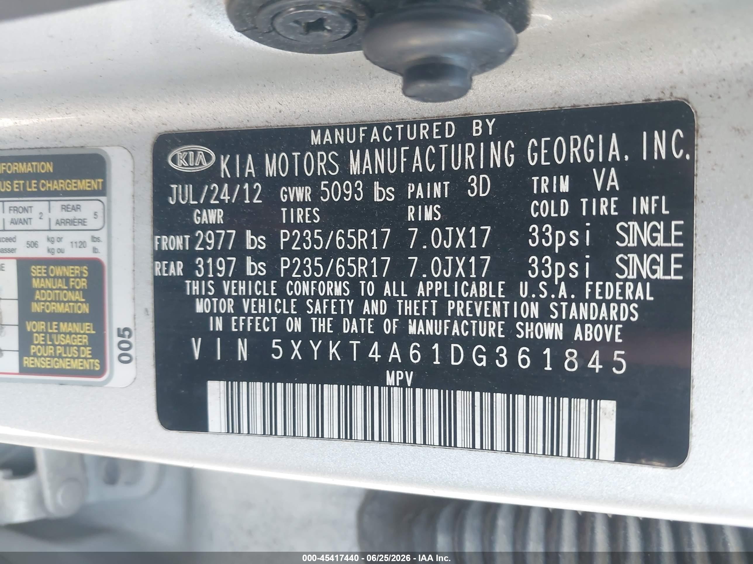 2013 Kia Sorento Lx Silver vin: 5XYKT4A61DG361845