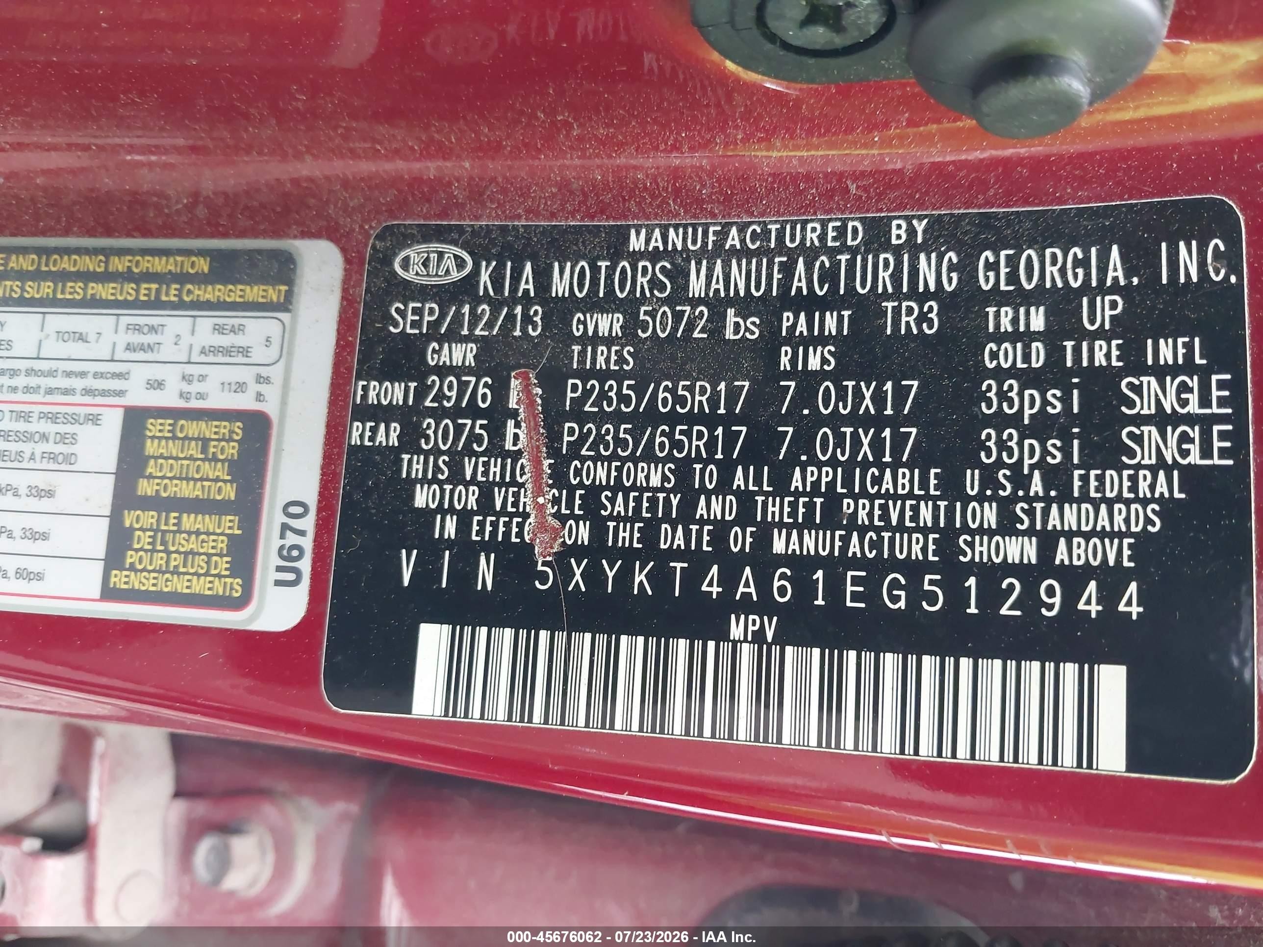 2014 Kia Sorento Lx Red vin: 5XYKT4A61EG512944