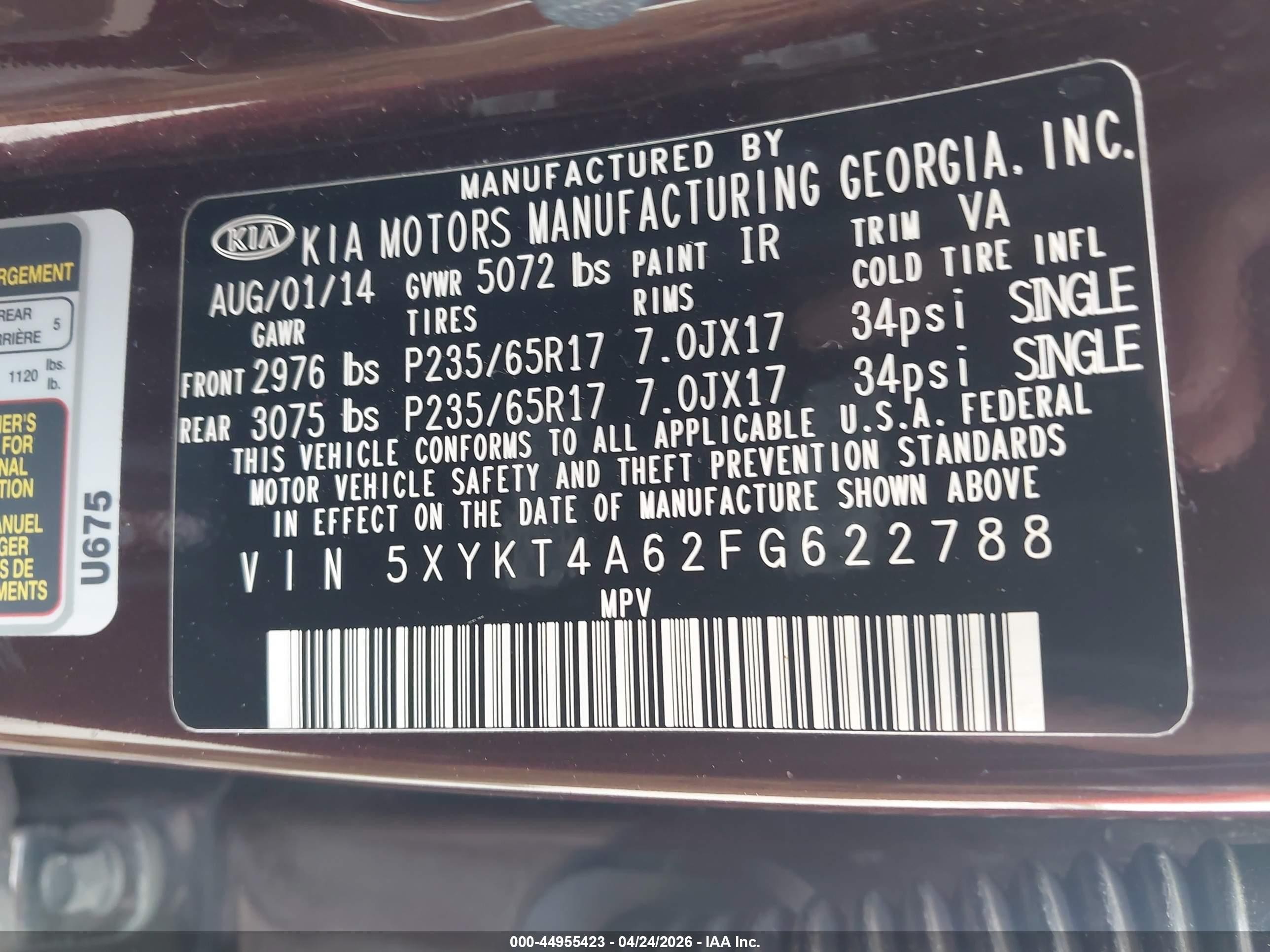 2015 Kia Sorento Lx Maroon vin: 5XYKT4A62FG622788