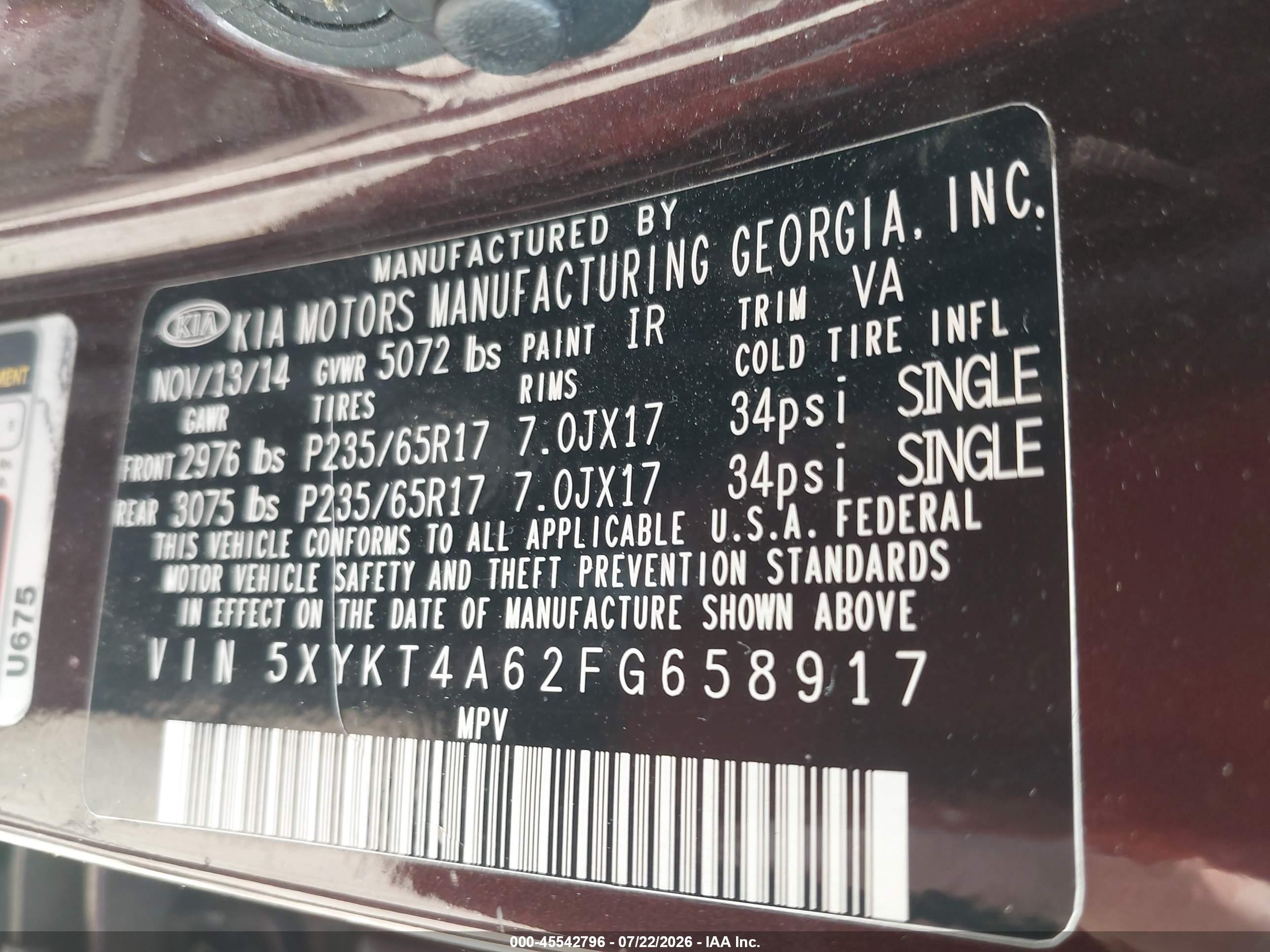 2015 Kia Sorento Lx Burgundy vin: 5XYKT4A62FG658917