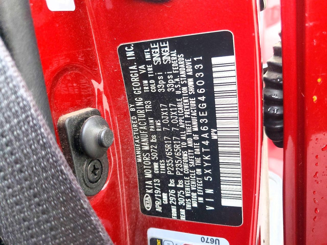 2014 Kia Sorento Lx Red vin: 5XYKT4A63EG460331