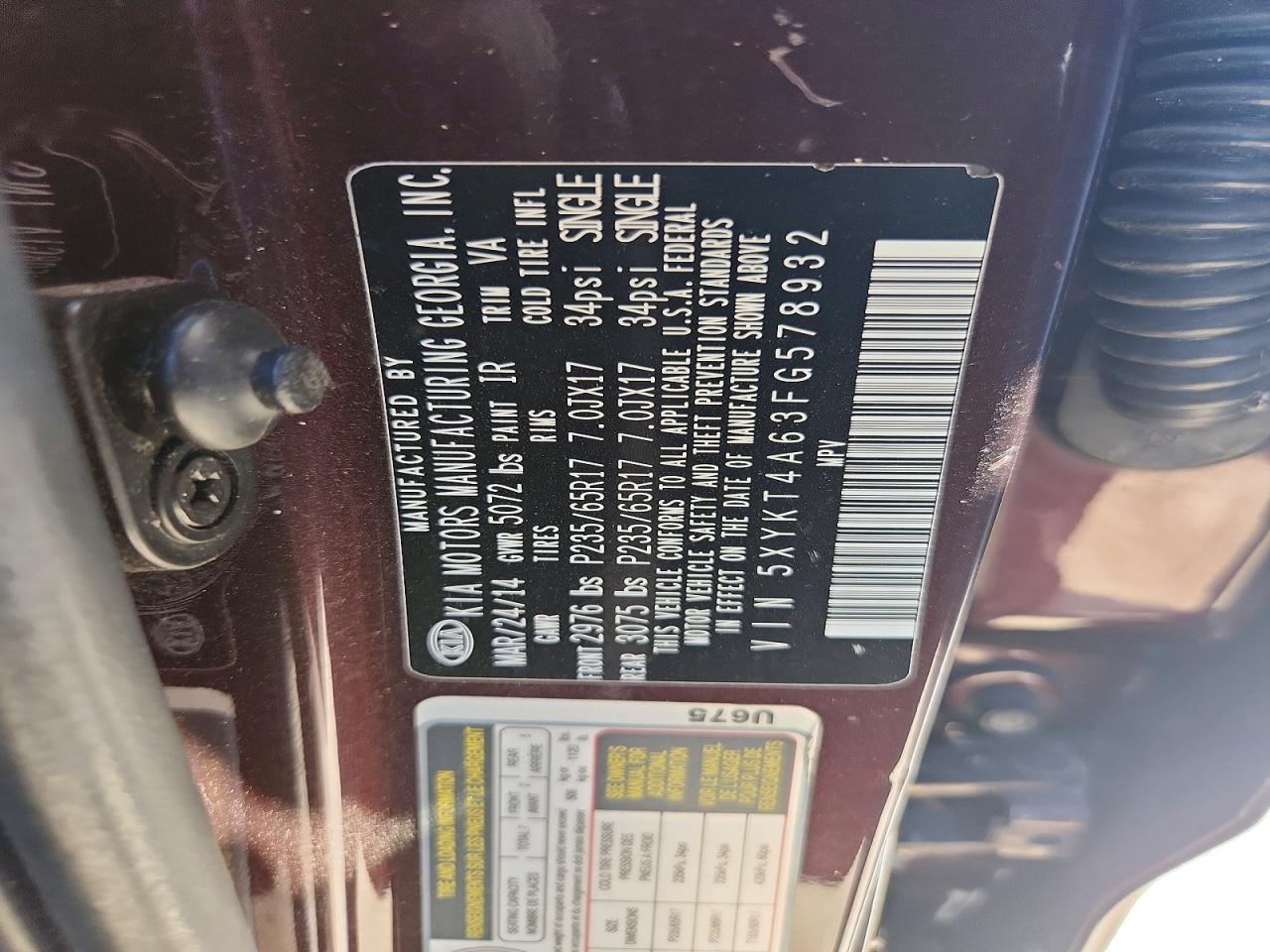 2015 Kia Sorento Lx Burgundy vin: 5XYKT4A63FG578932