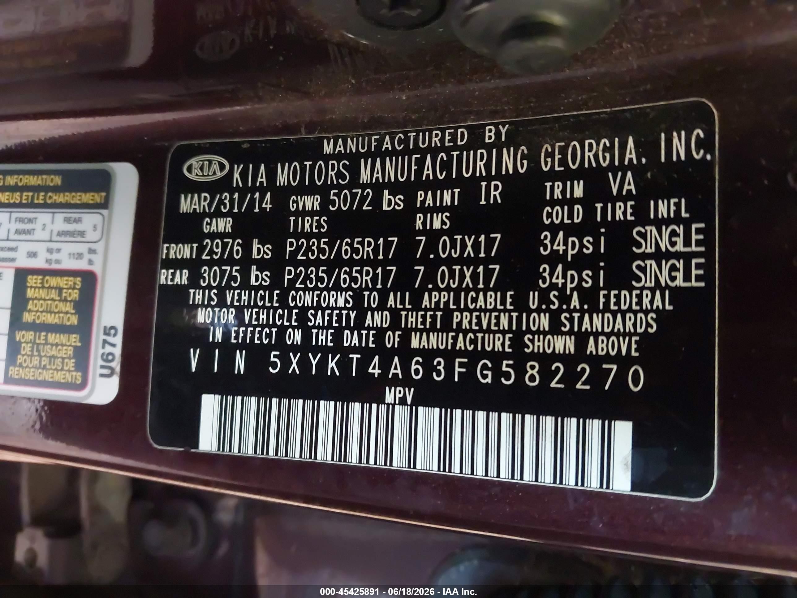 2015 Kia Sorento Lx Maroon vin: 5XYKT4A63FG582270