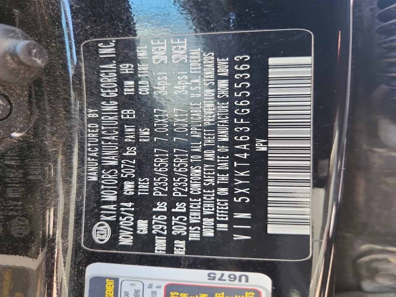 2015 Kia Sorento Lx Черный vin: 5XYKT4A63FG655363