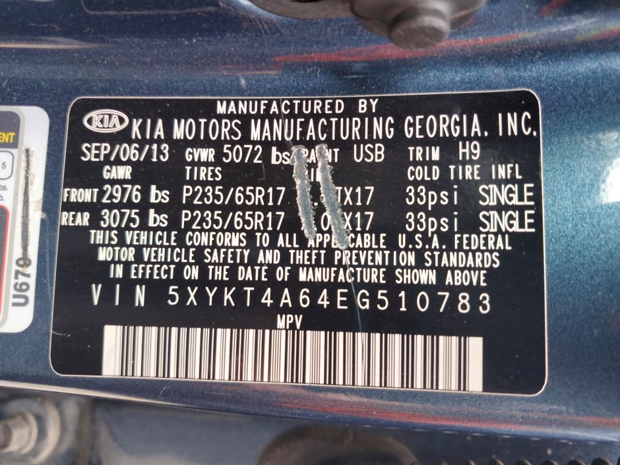 2014 Kia Sorento Lx Blue vin: 5XYKT4A64EG510783
