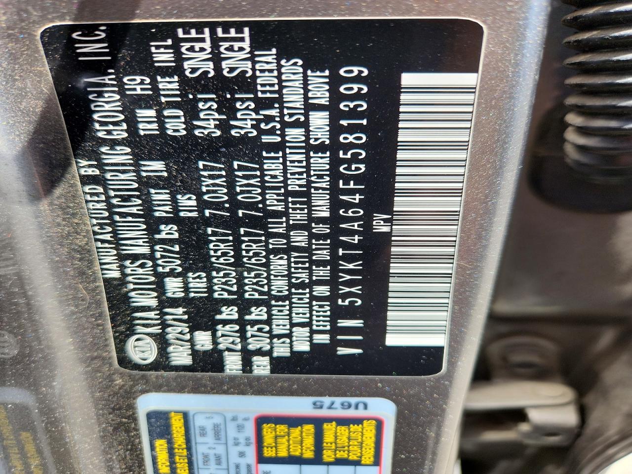 2015 Kia Sorento Lx Gray vin: 5XYKT4A64FG581399